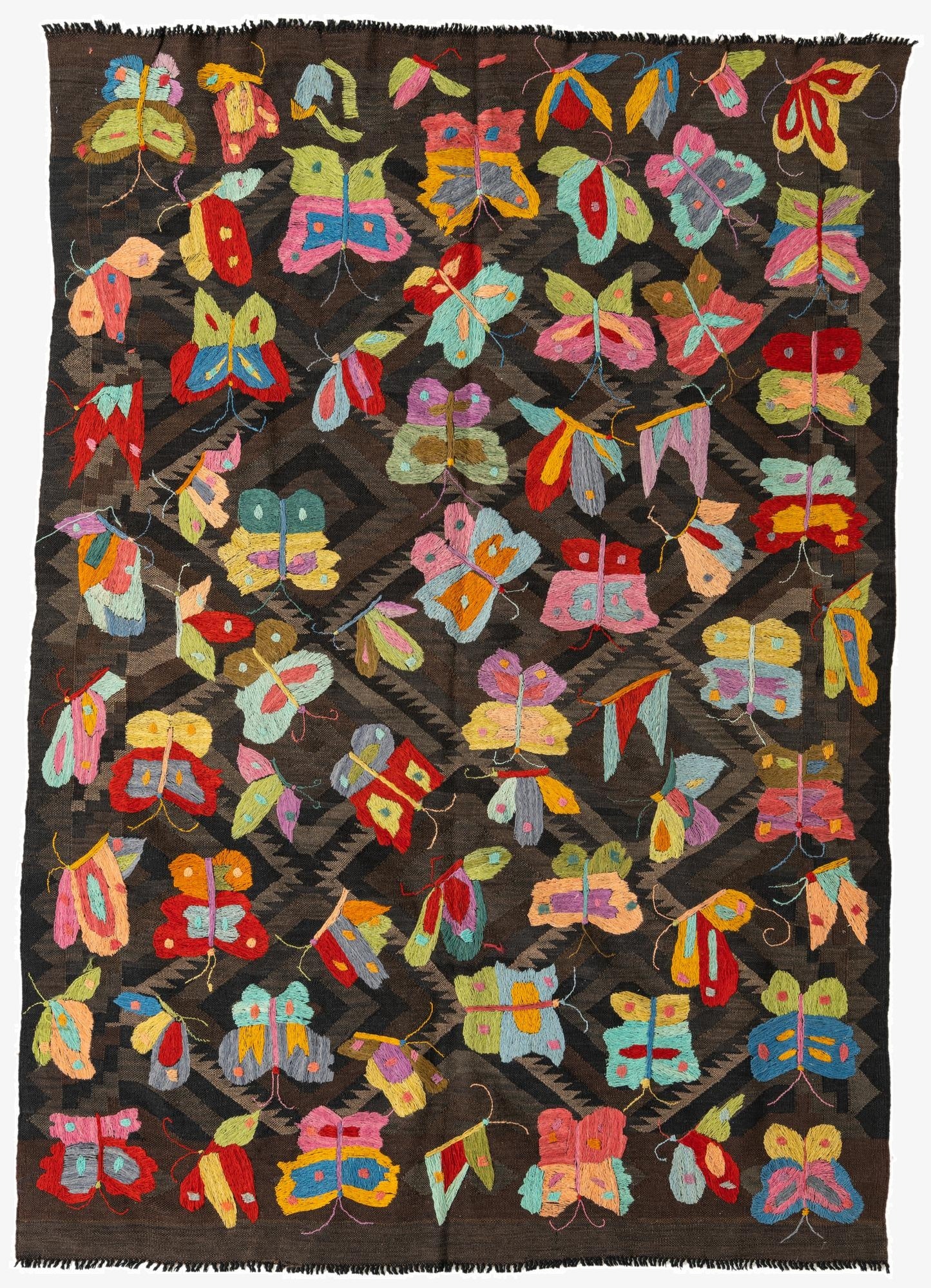  5' 4 x 7' 8  Hand Woven Kilim Suzani Wool Rug