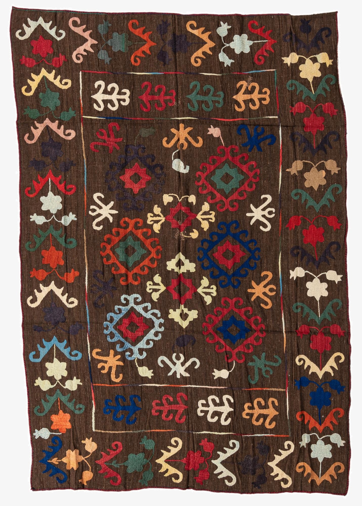  6' 4 x 9' 3  Hand Woven Kilim Suzani Wool Rug