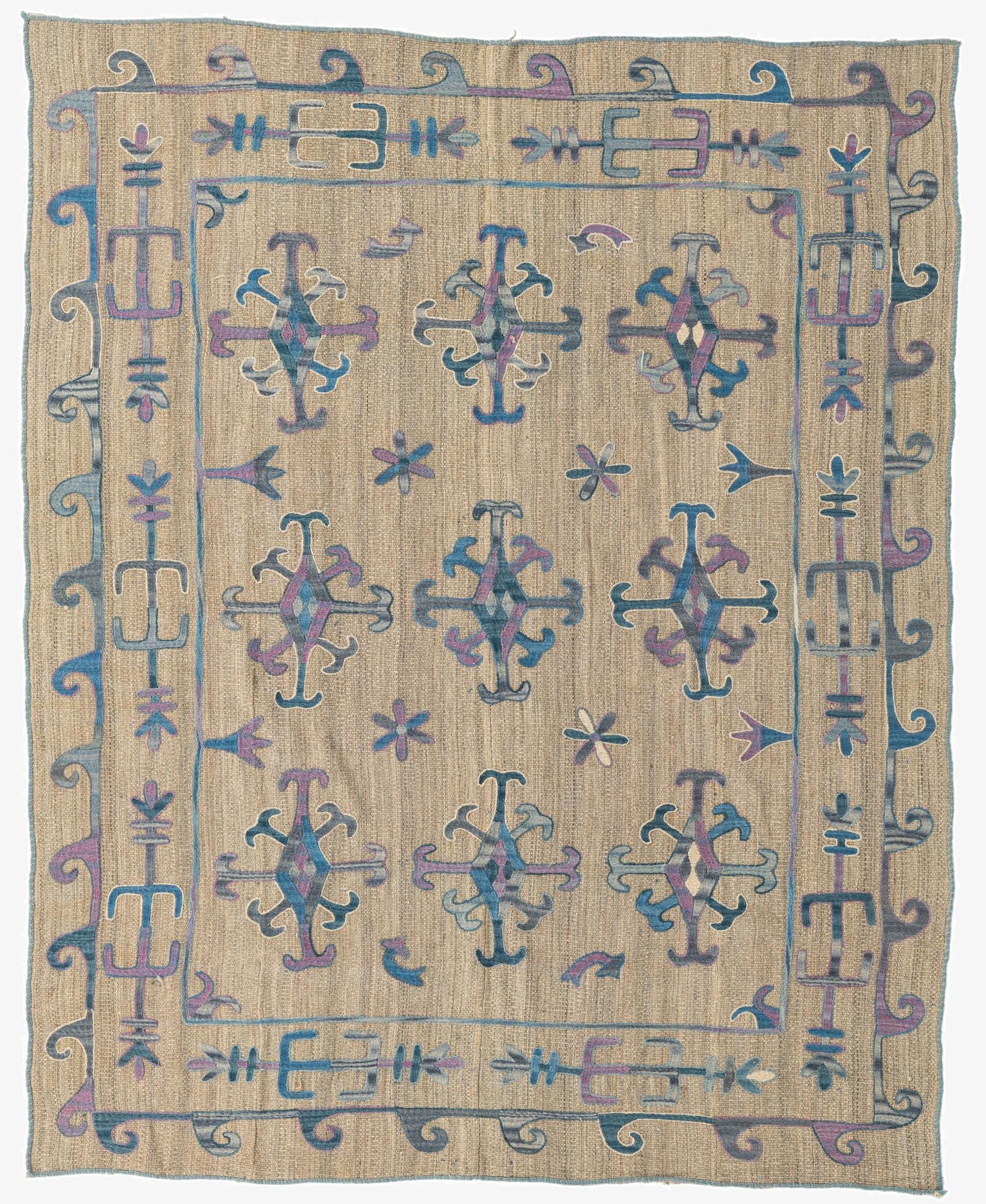  5' 8 x 7'  Hand Woven Kilim Suzani Wool Rug