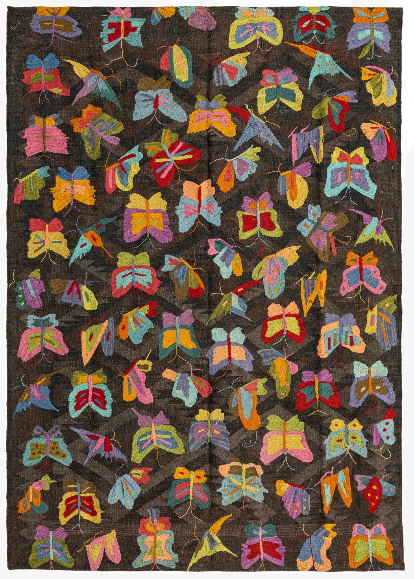  5' 3 x 7' 4  Hand Woven Kilim Suzani Wool Rug