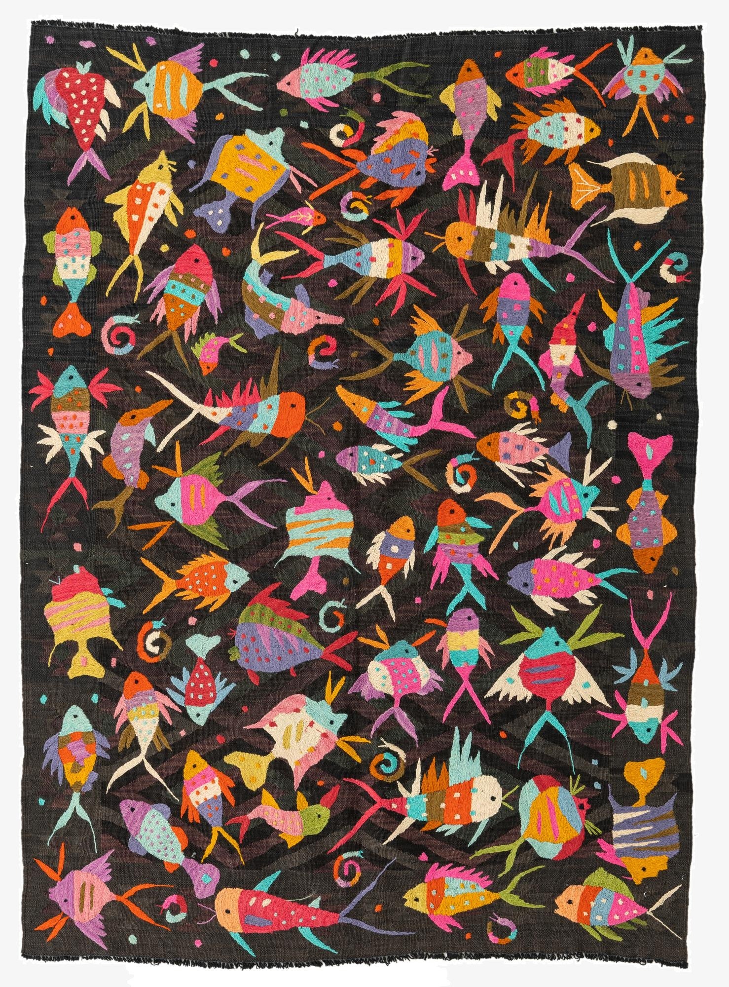  4' 7 x 6' 3  Hand Woven Kilim Suzani Wool Rug