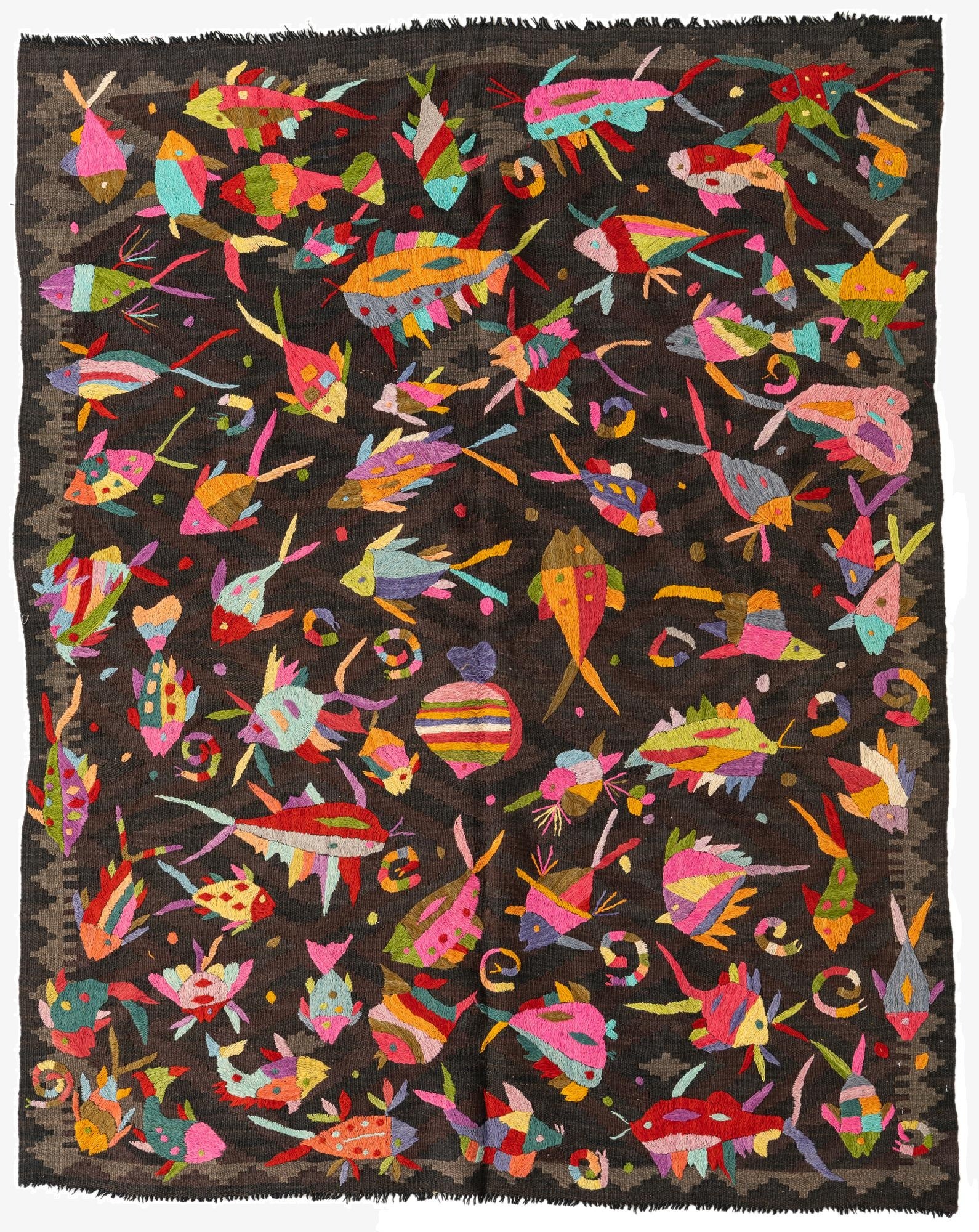  5' x 6' 2  Hand Woven Kilim Suzani Wool Rug