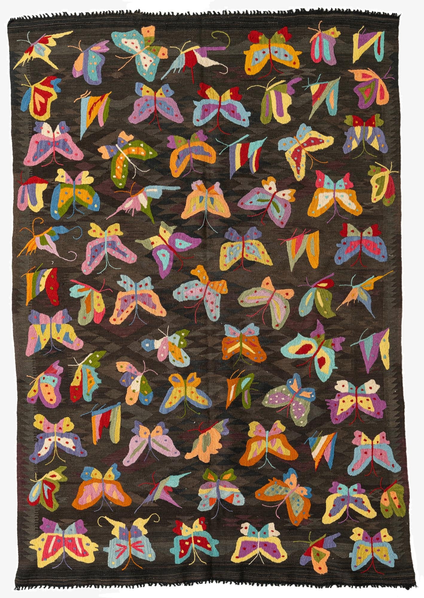  5' 3 x 7' 9  Hand Woven Kilim Suzani Wool Rug