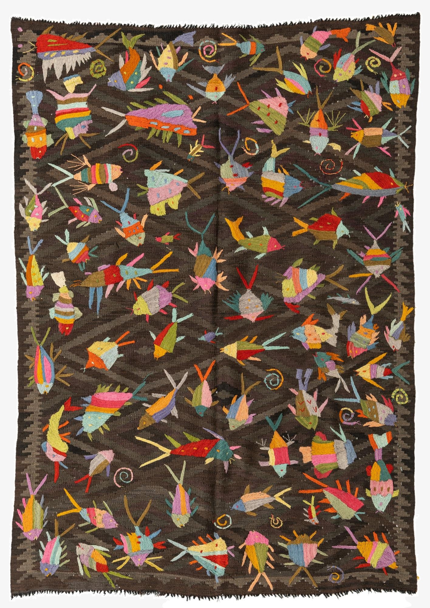  4' 9 x 6' 10  Hand Woven Kilim Suzani Wool Rug