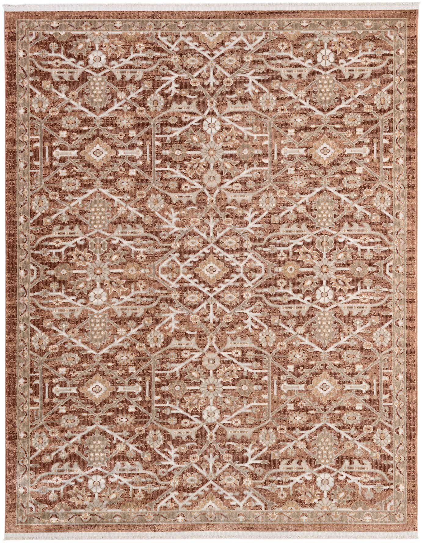 A 5x8 rectangular Lola Collection rug with a traditional Oriental pattern in shades of brown and tan.