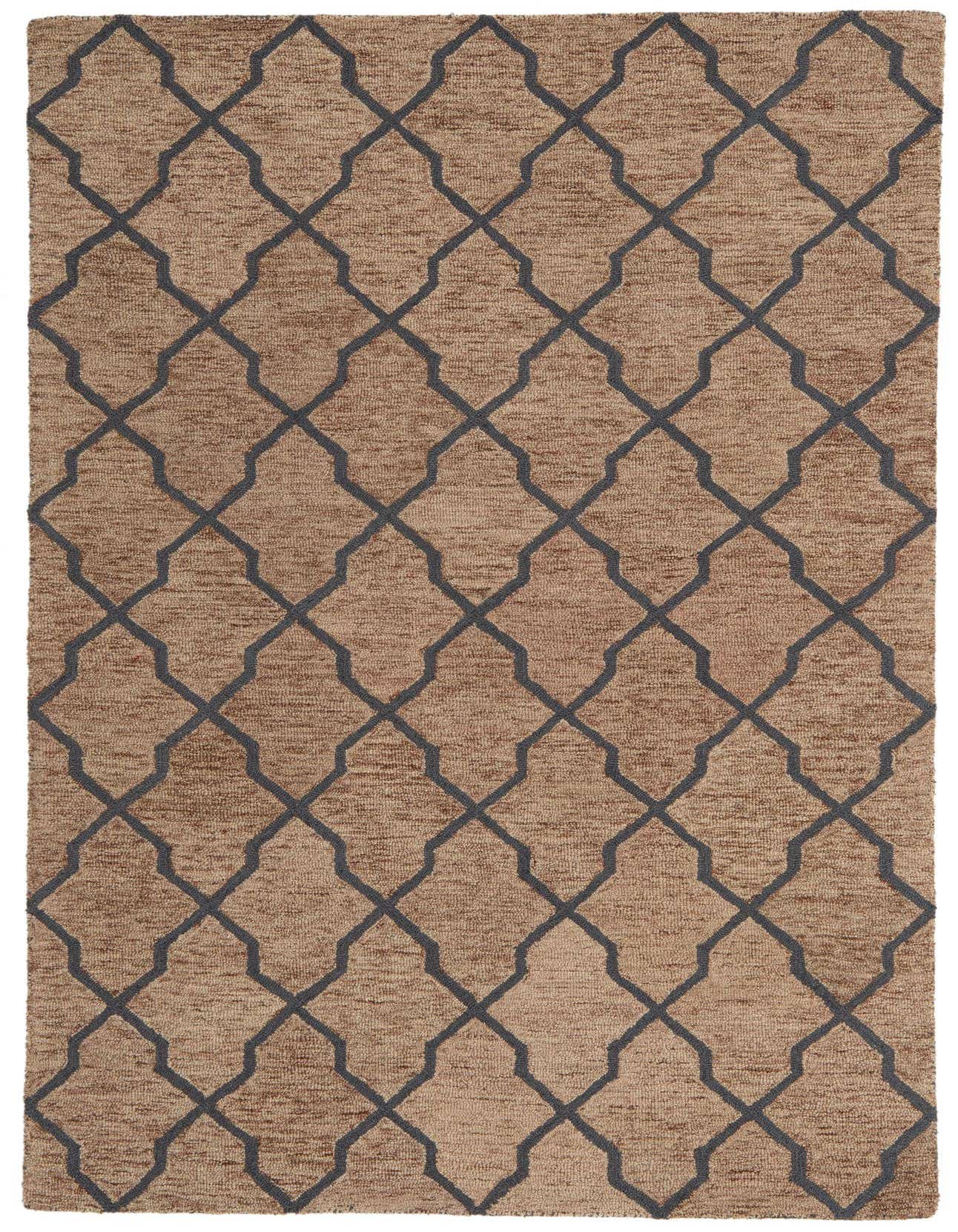 A 5x8 rectangular Luna Collection rug featuring a modern abstract pattern in varying shades of brown and tan.