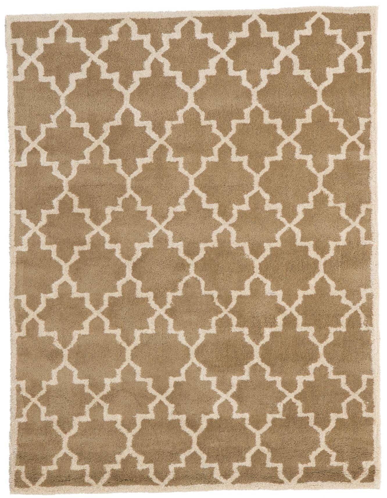 A 4x6 rectangular Luna Collection rug in brown and tan, featuring a modern abstract geometric pattern, perfect for a living room or bedroom.