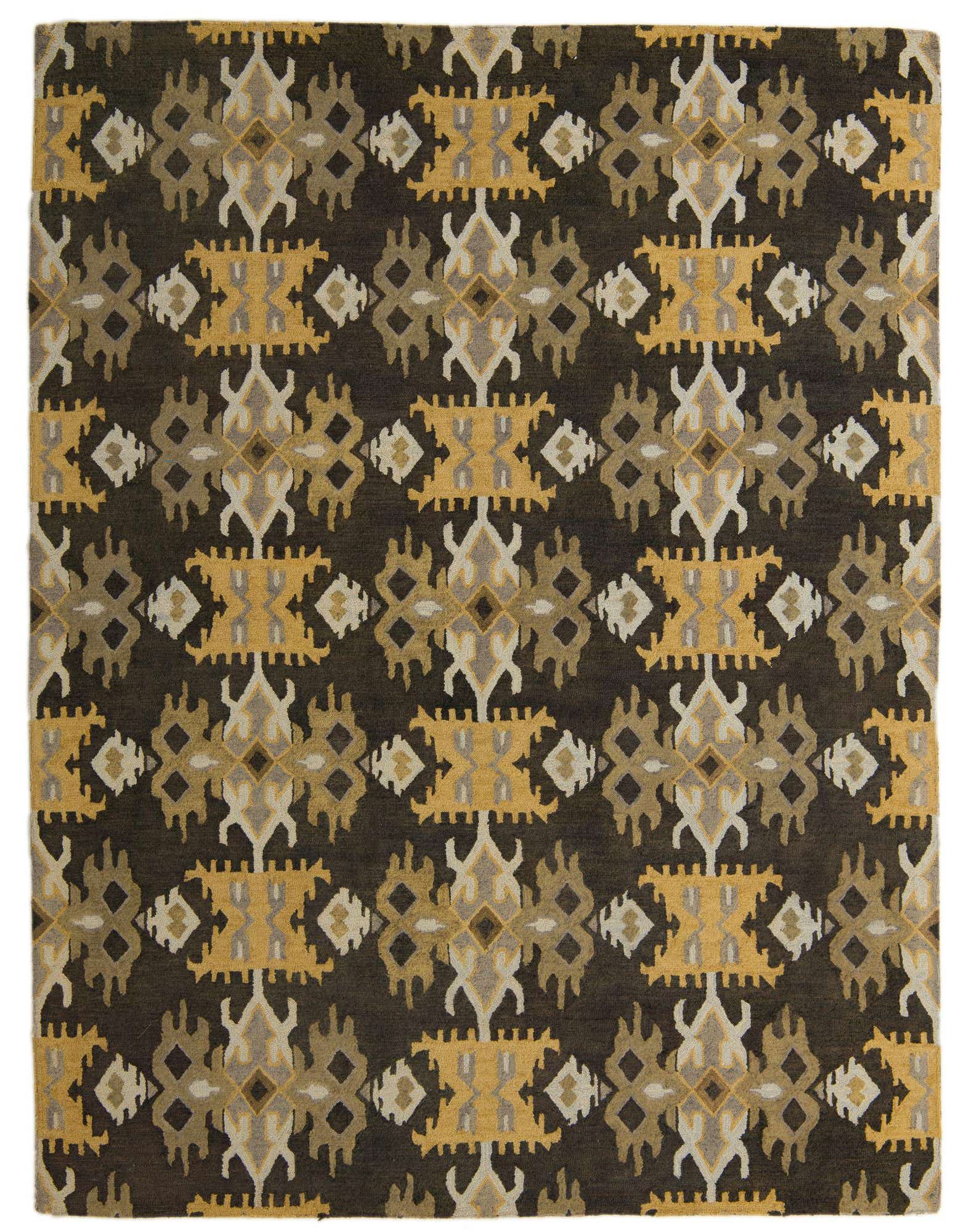 A rectangular 8x10 Luna rug featuring a modern abstract pattern in shades of brown, tan, and gold.