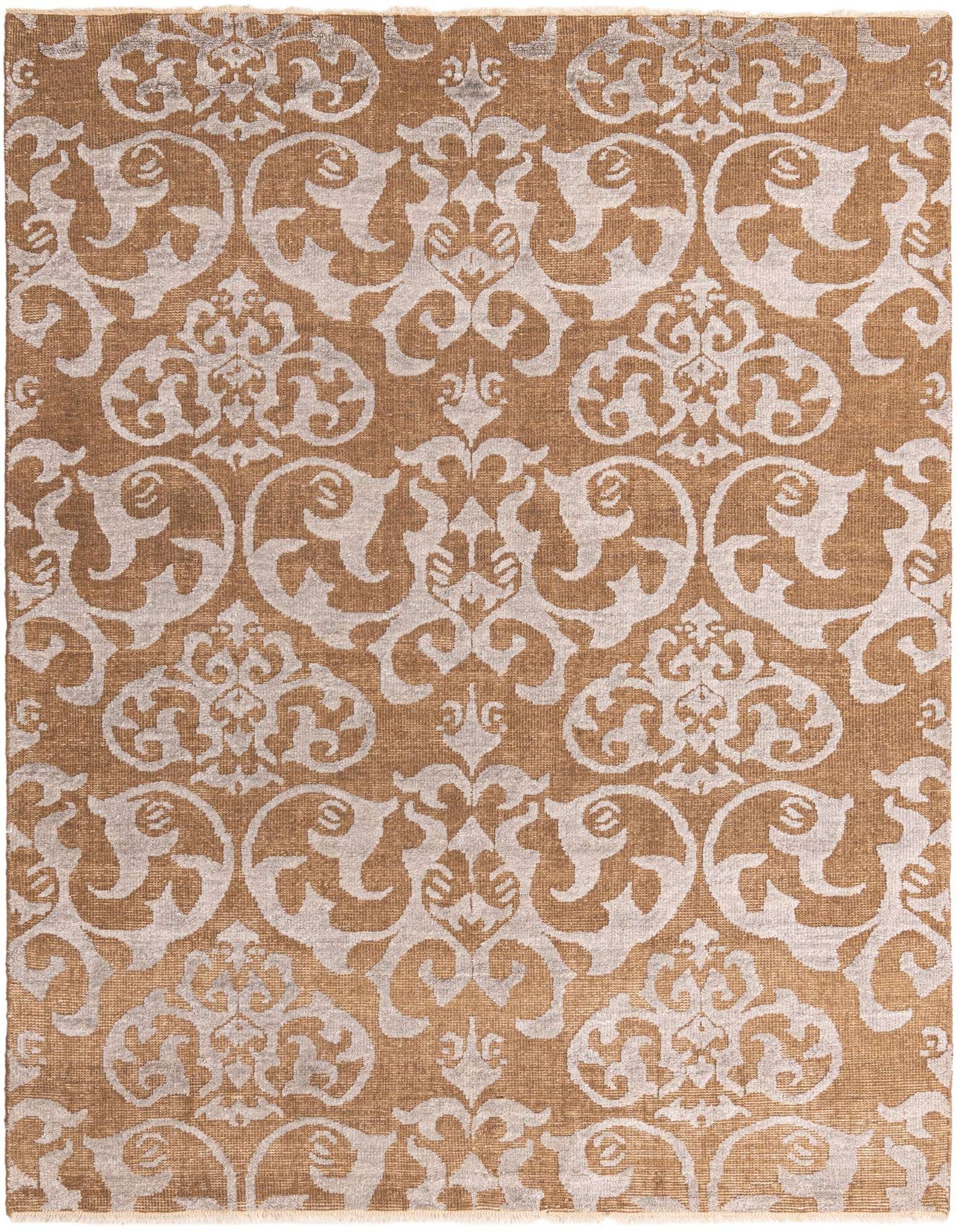 An 8x10 rectangular Luna rug by Rugs.com features a modern oriental pattern in shades of brown and tan.