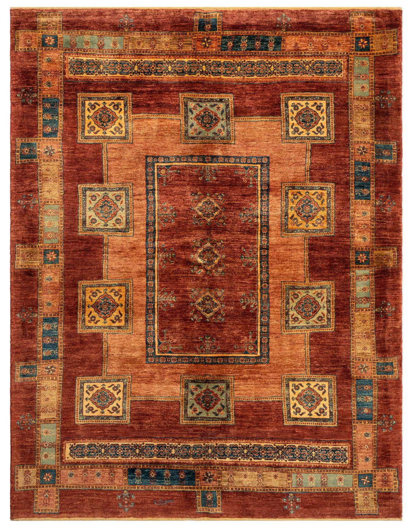 A 5x8 rectangular Luribaft Persian rug featuring a rich brown and tan traditional pattern with intricate medallions and borders.