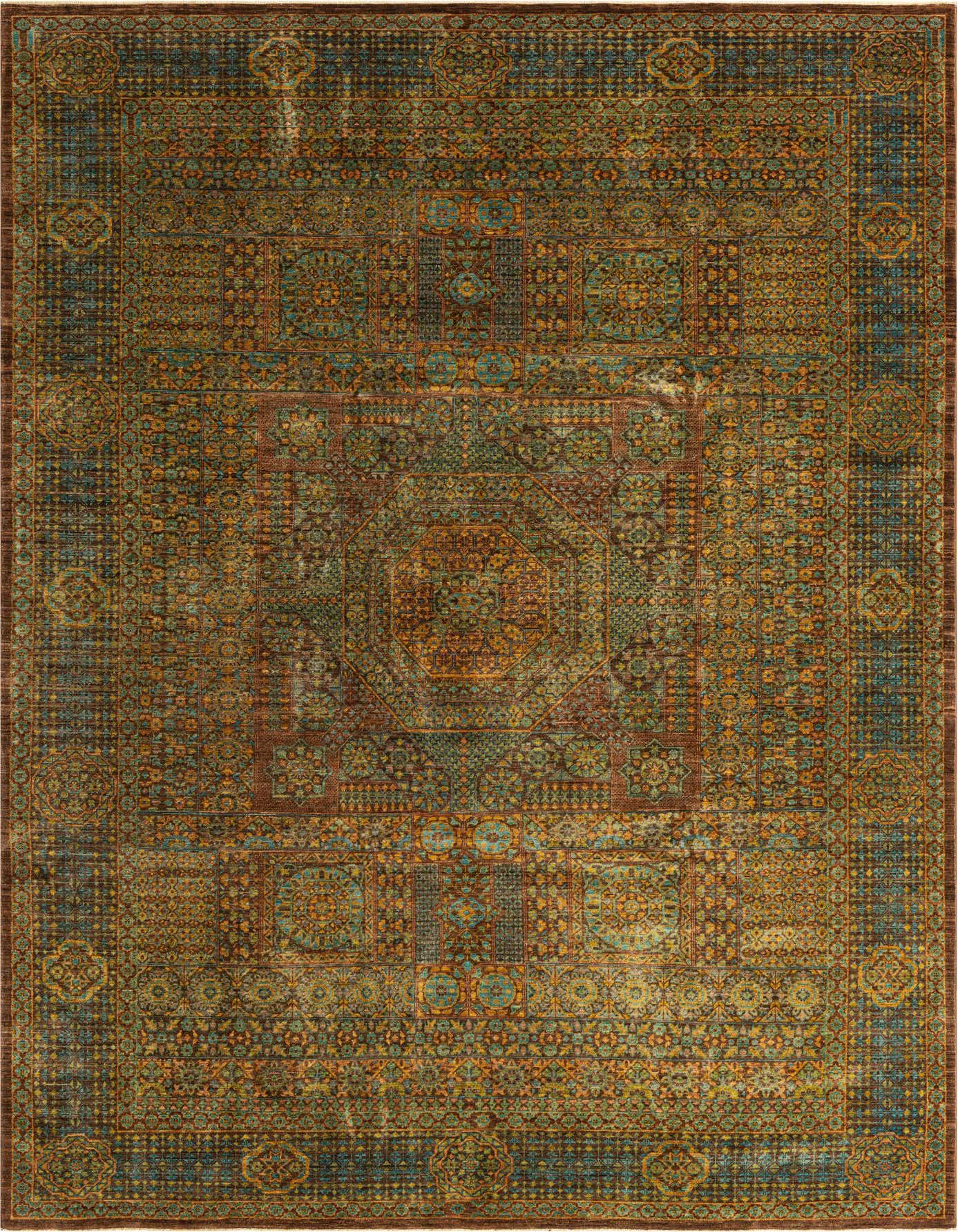 An 8x11 rectangular Mamluk Ziegler rug featuring an intricate Oriental medallion pattern in earthy browns, tans, and teal accents.