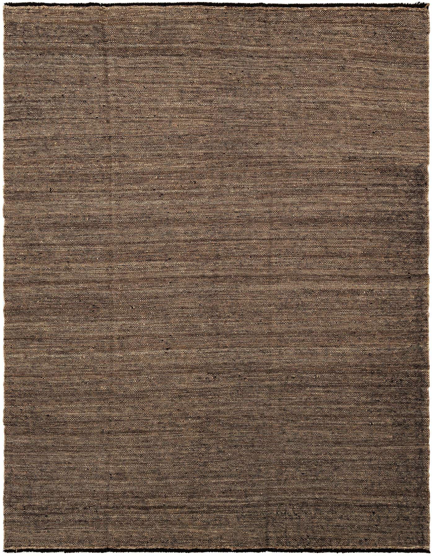 A rectangular handmade brown wool flatweave rug with subtle tan variations, showcasing a rustic, natural texture.