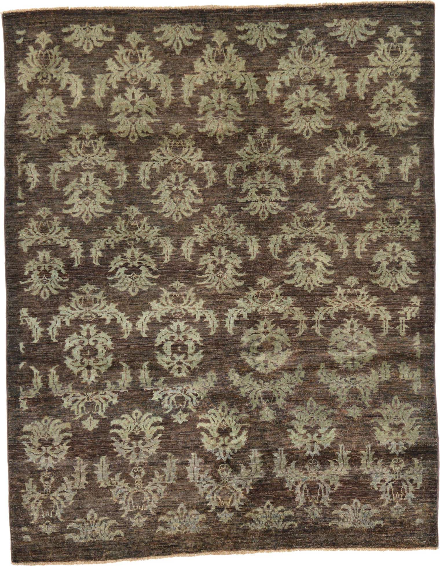 A 4x6 rectangular Rugs.com Modern Ziegler rug featuring a tribal oriental pattern in shades of brown and tan.
