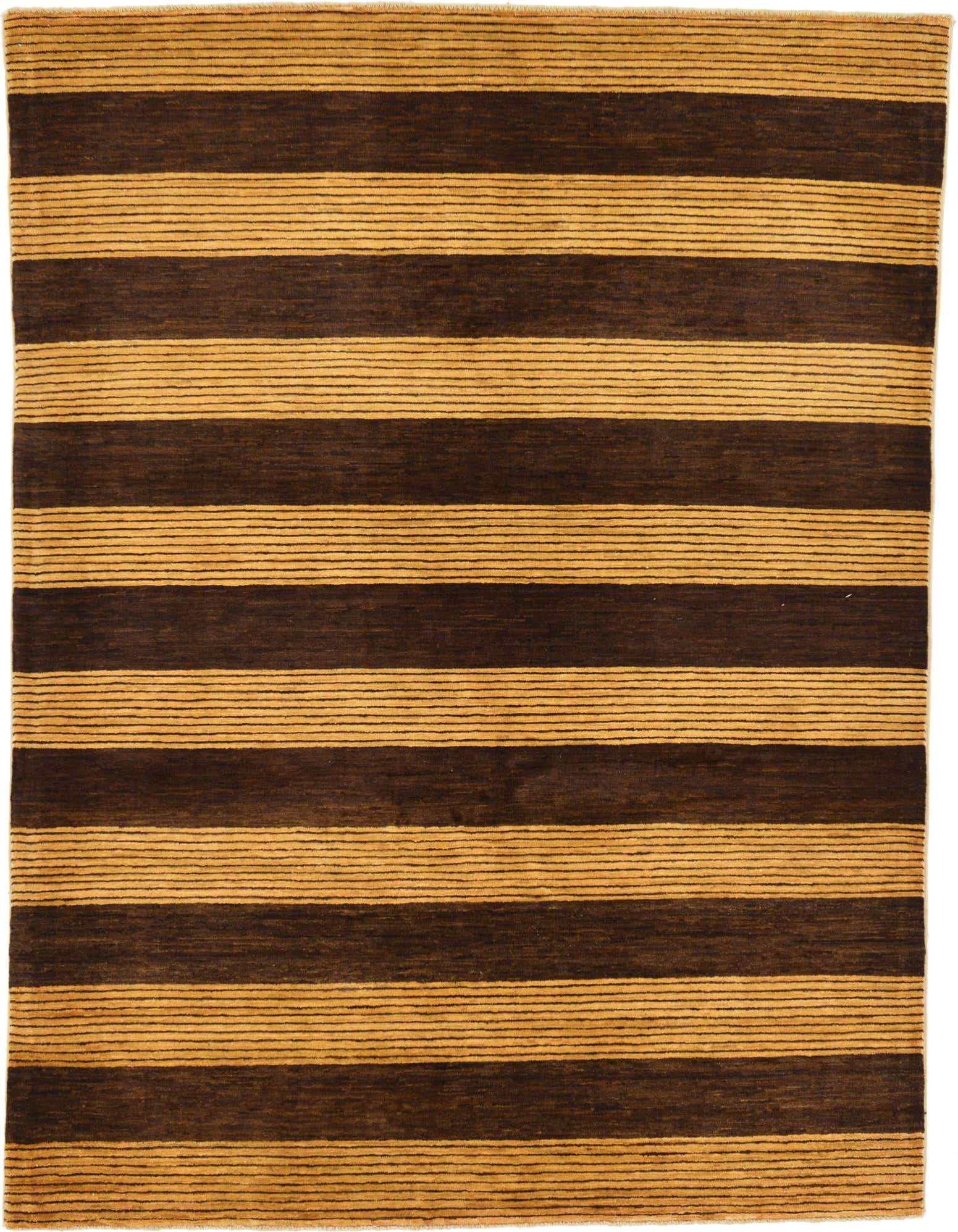A 4x6 rectangular Modern Ziegler rug featuring bold horizontal stripes in varying shades of brown and tan.