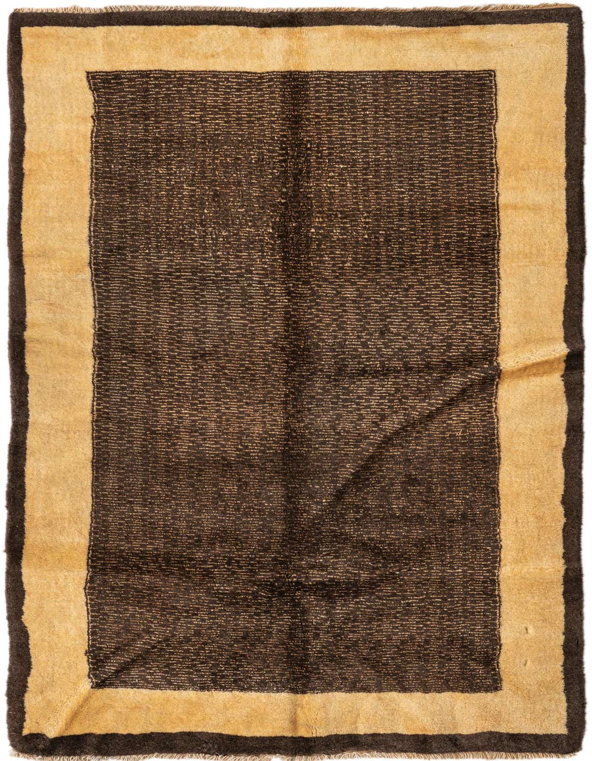 A 3x5 rectangular Modern Ziegler rug in brown and tan, featuring a textured abstract pattern and a solid tan border.