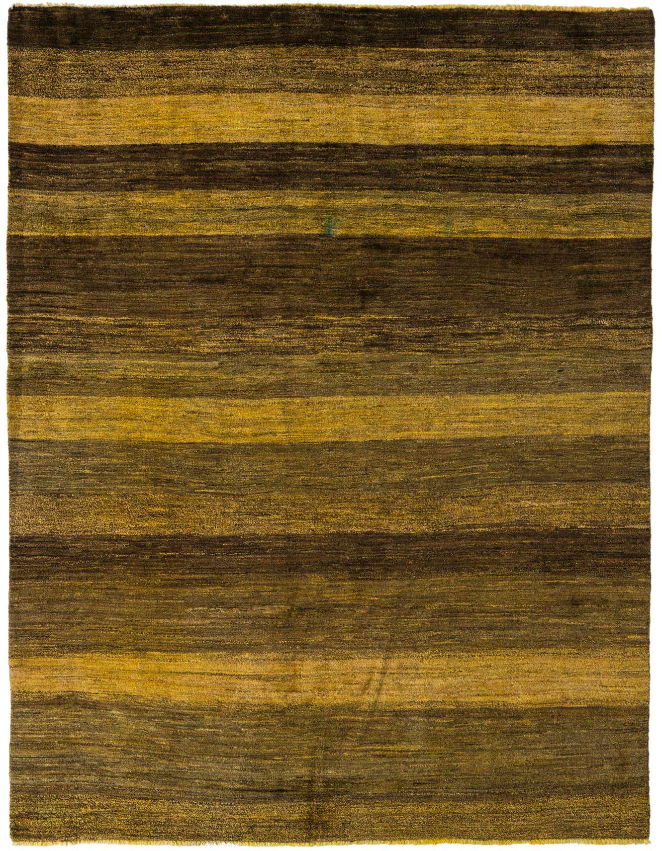 A 7x10 rectangular Modern Ziegler rug featuring horizontal stripes in varying shades of brown and tan.