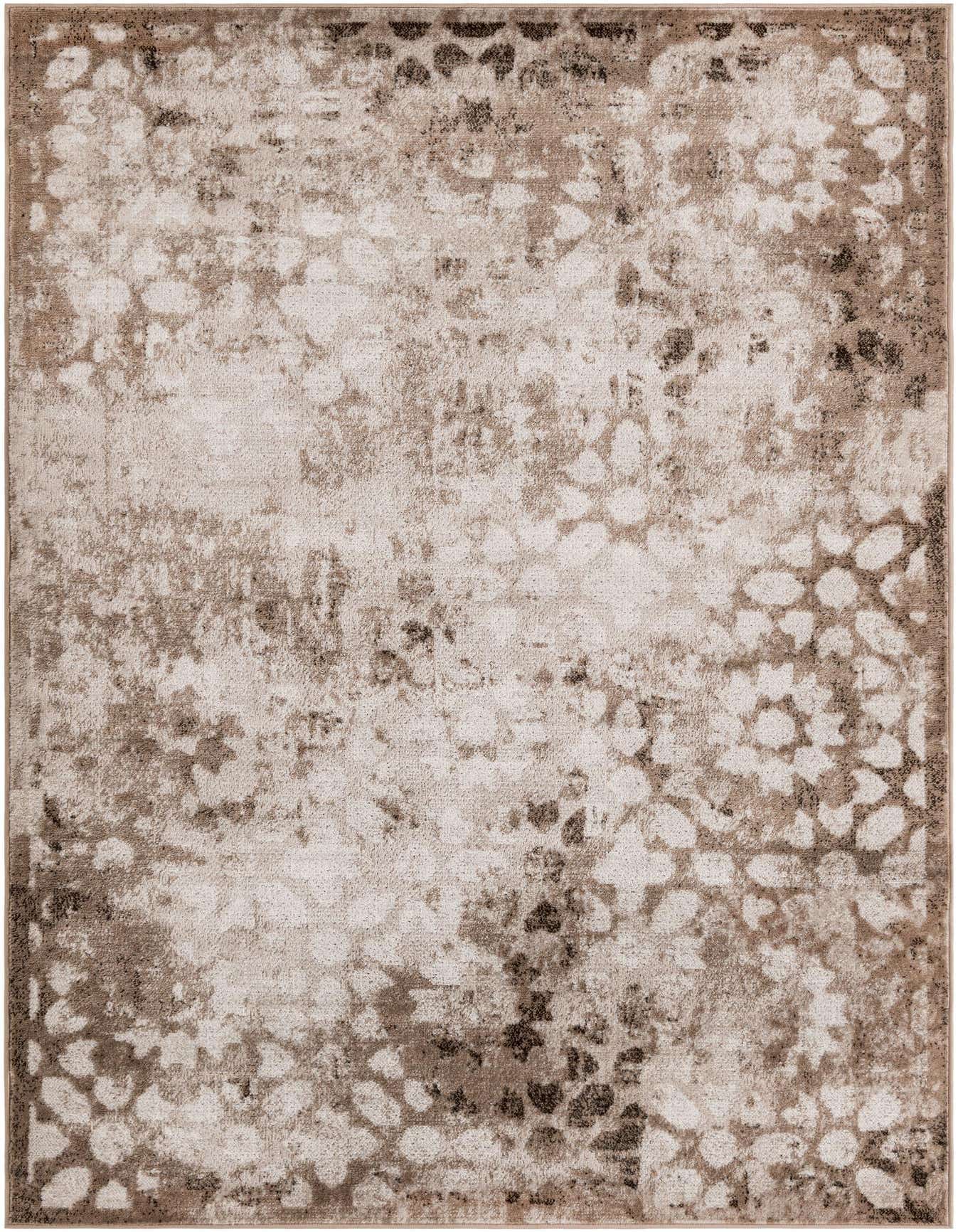 A 6x9 rectangular Monte Carlo rug featuring a distressed bohemian pattern in varying shades of brown and tan.