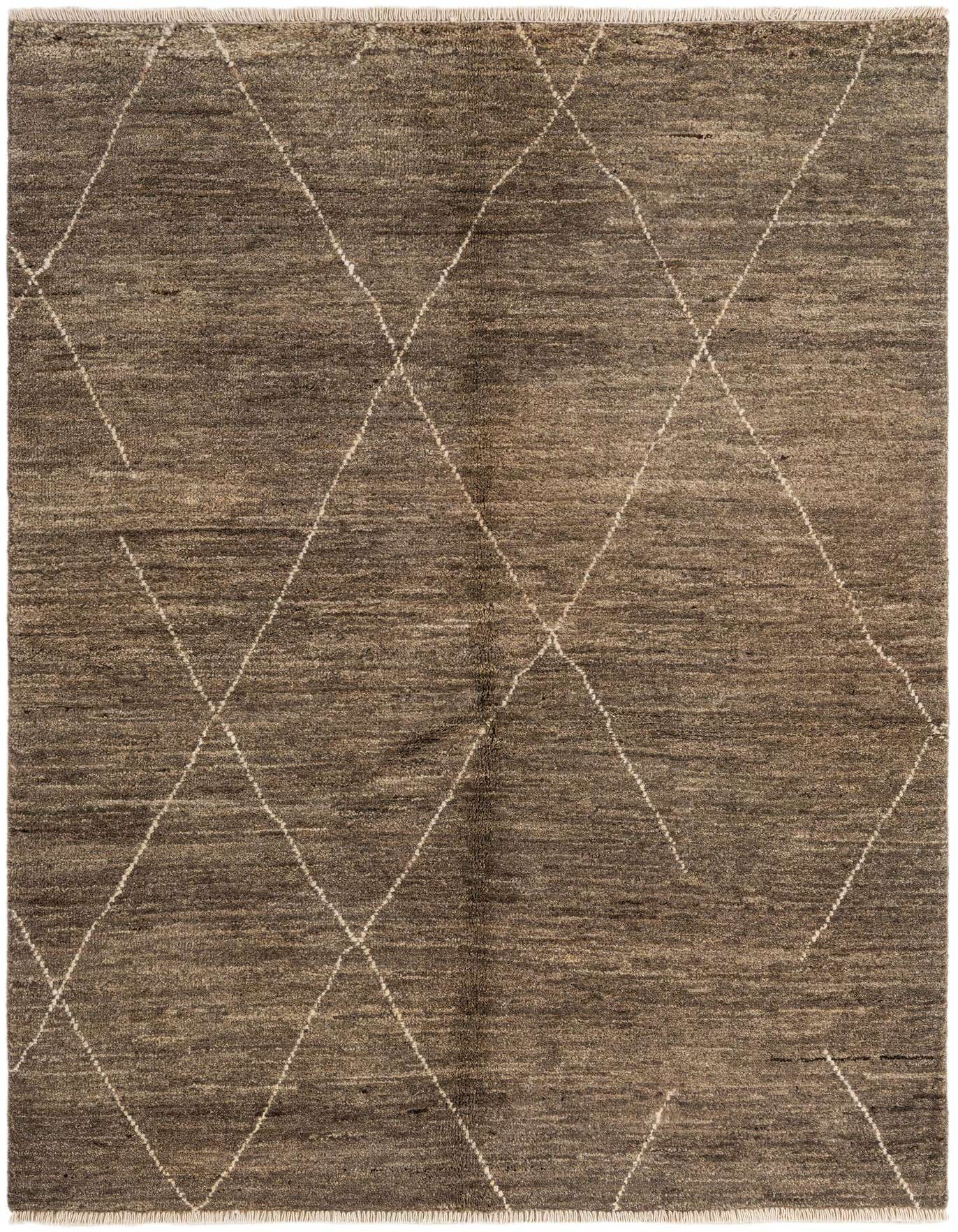 A 4x6 rectangular Moroccan area rug in varying shades of brown and tan, featuring a subtle white diamond pattern.