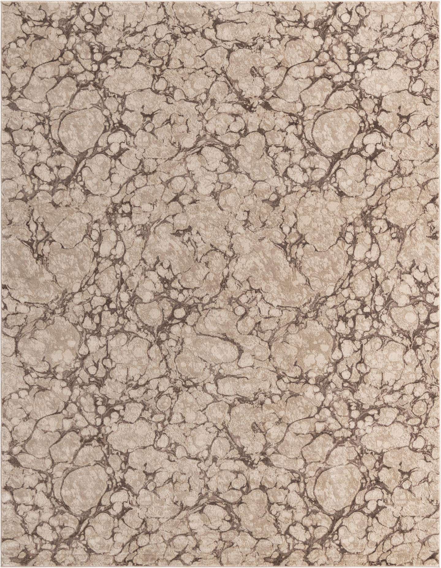 A 9x12 rectangular area rug with an abstract, textured pattern in varying shades of brown and tan.