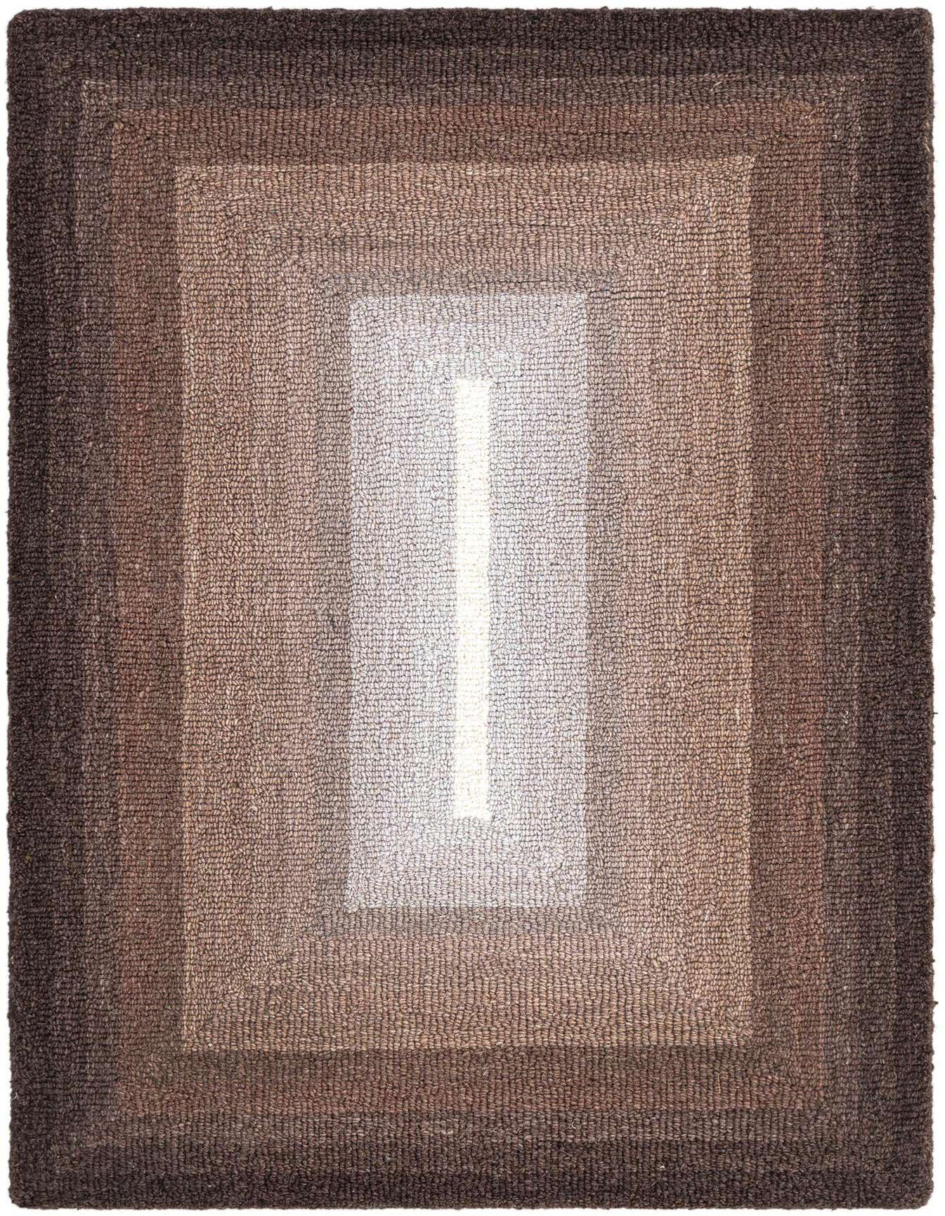 A rectangular 2x3 brown wool rug with an ombre pattern, transitioning from dark brown edges to a light tan center.