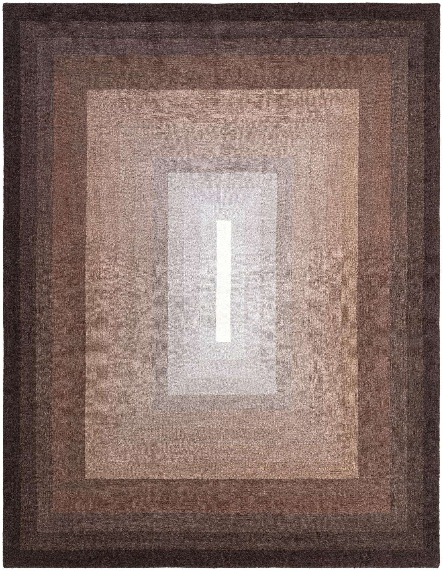 An 8x10 rectangular Ombre Wool rug featuring a modern gradient pattern of browns and tans, transitioning from dark edges to a light center.