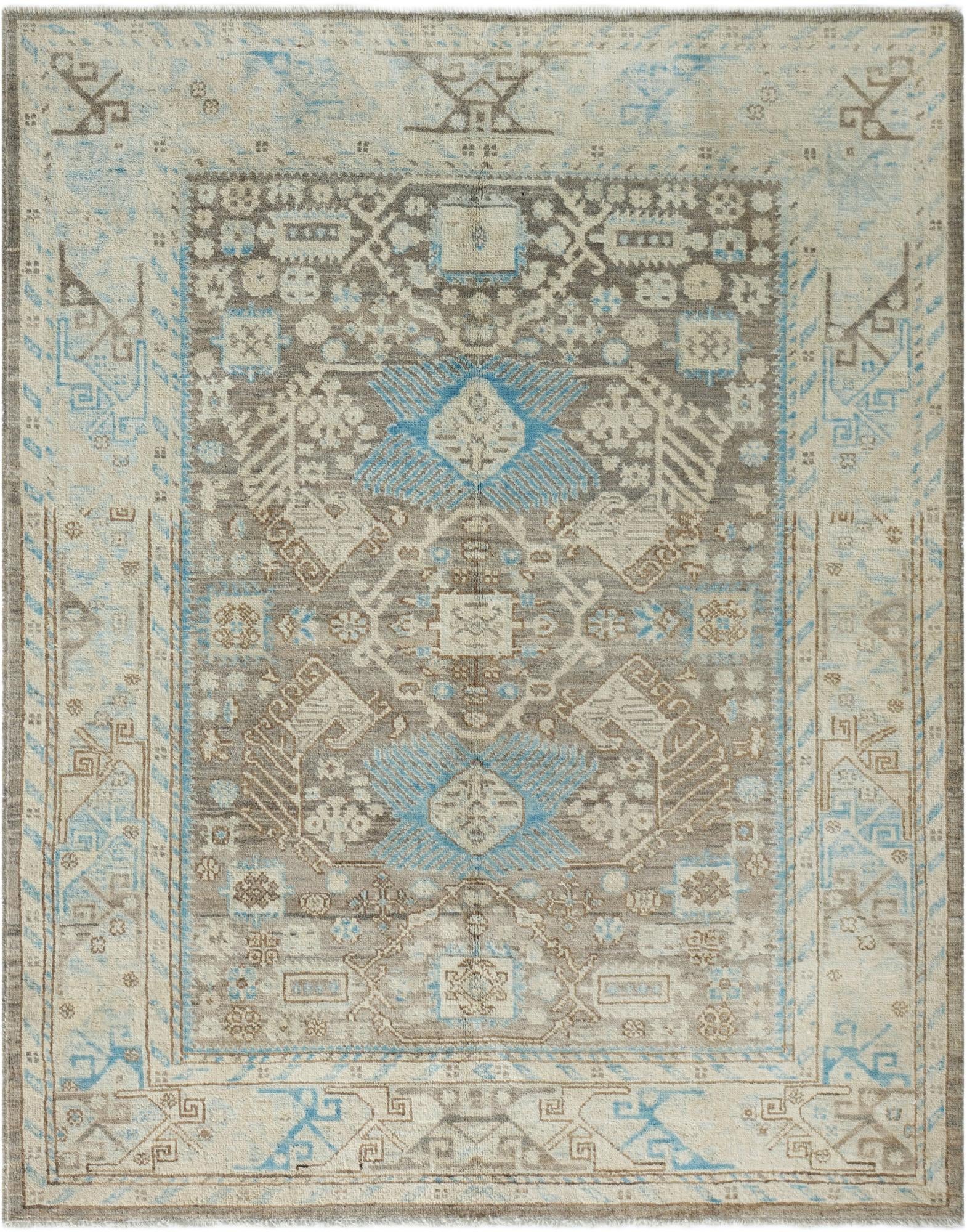  4' 11 x 6' 2  Hand Knotted Oushak Wool Rug