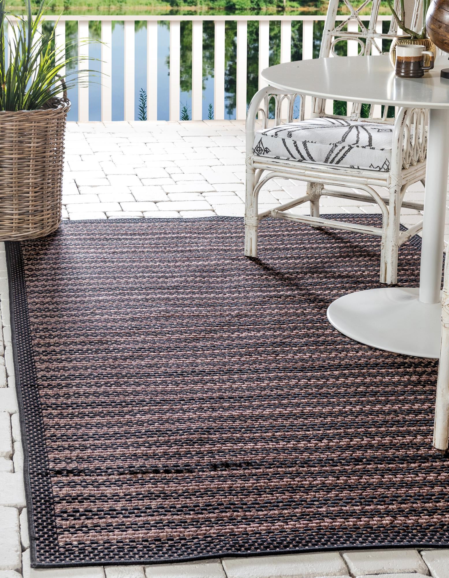 Brown 5' 3 x 8' Border Indoor / Outdoor Rug | Rugs.com