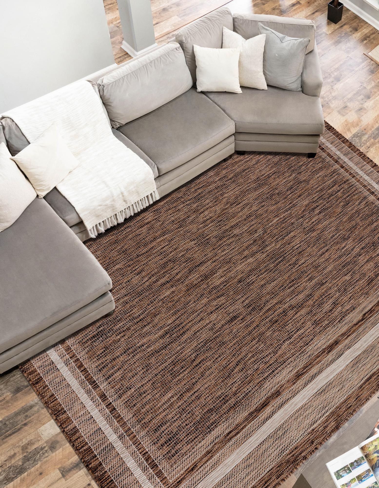 Brown 4' x 6' Border Indoor / Outdoor Rug | Rugs.com