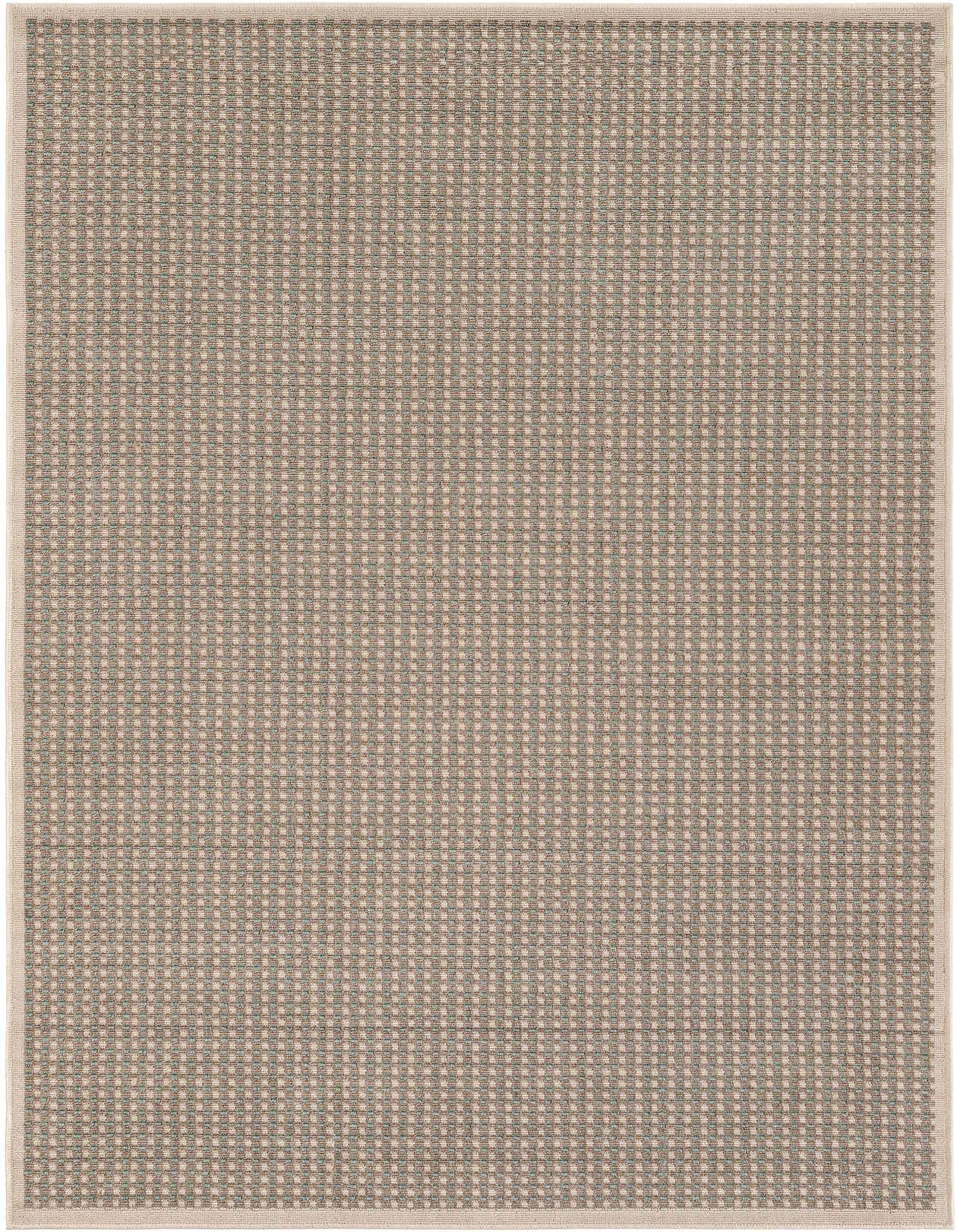 A 5x8 rectangular Rugs.com Outdoor Border rug with a modern brown and tan textured flatweave pattern, ideal for indoor or outdoor use.