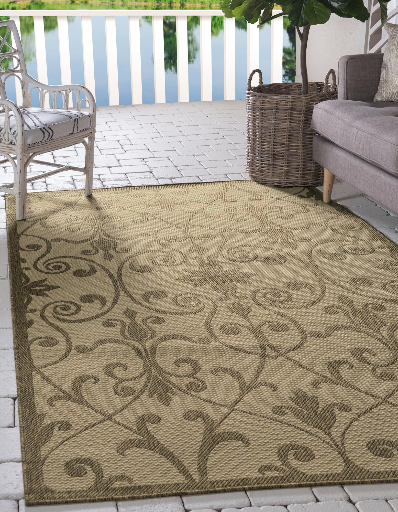 Beige 5' 3 x 8' Solid Indoor / Outdoor Rug | Rugs.com