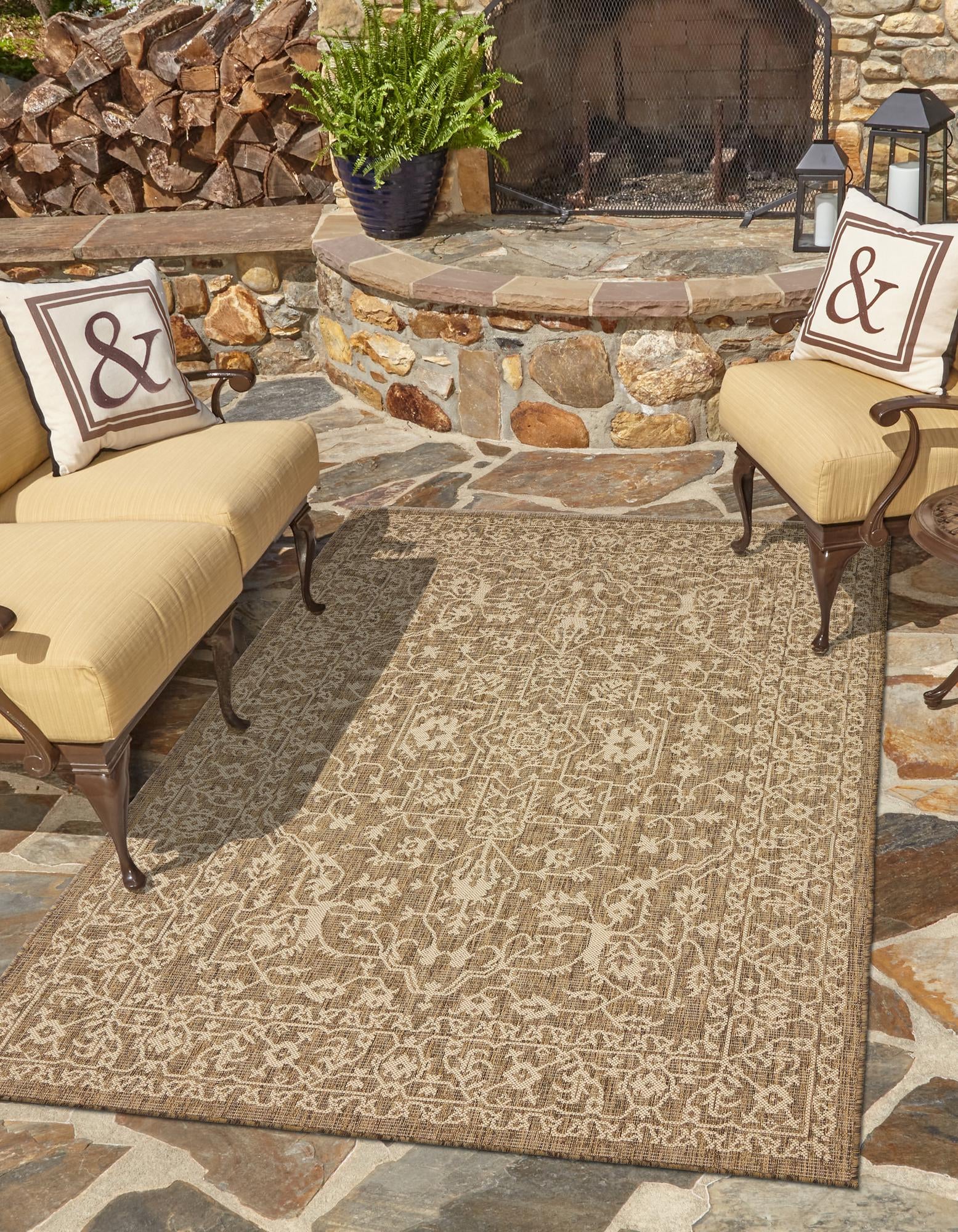 Brown 6' x 9' Botanical Indoor / Outdoor Rug | Rugs.com