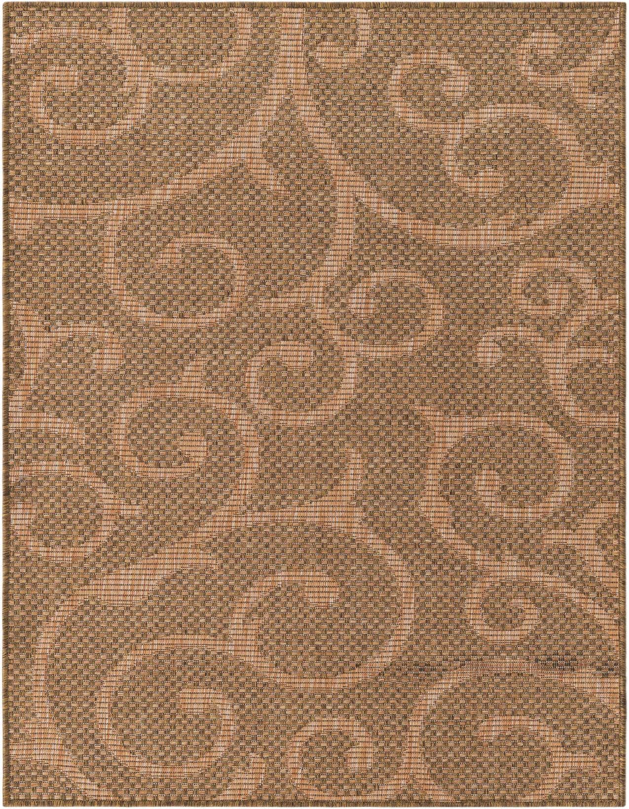 A 3x5 rectangular indoor/outdoor rug featuring a subtle botanical pattern in varying shades of brown and tan.
