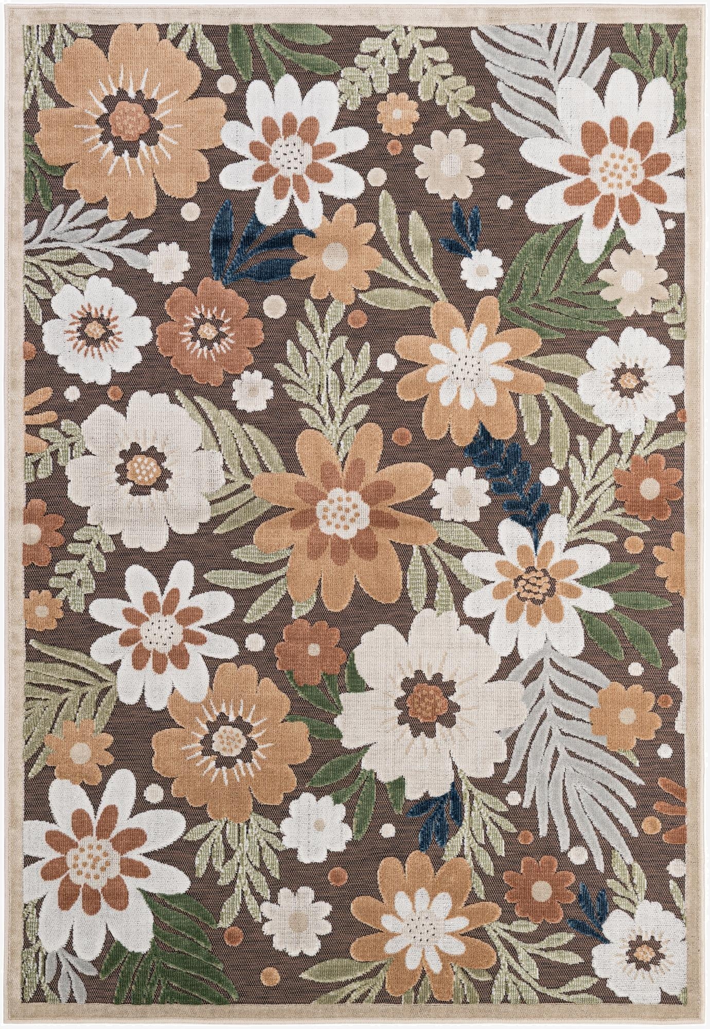  5' 3 x 7' 7  Washable Botanical Indoor / Outdoor Rug