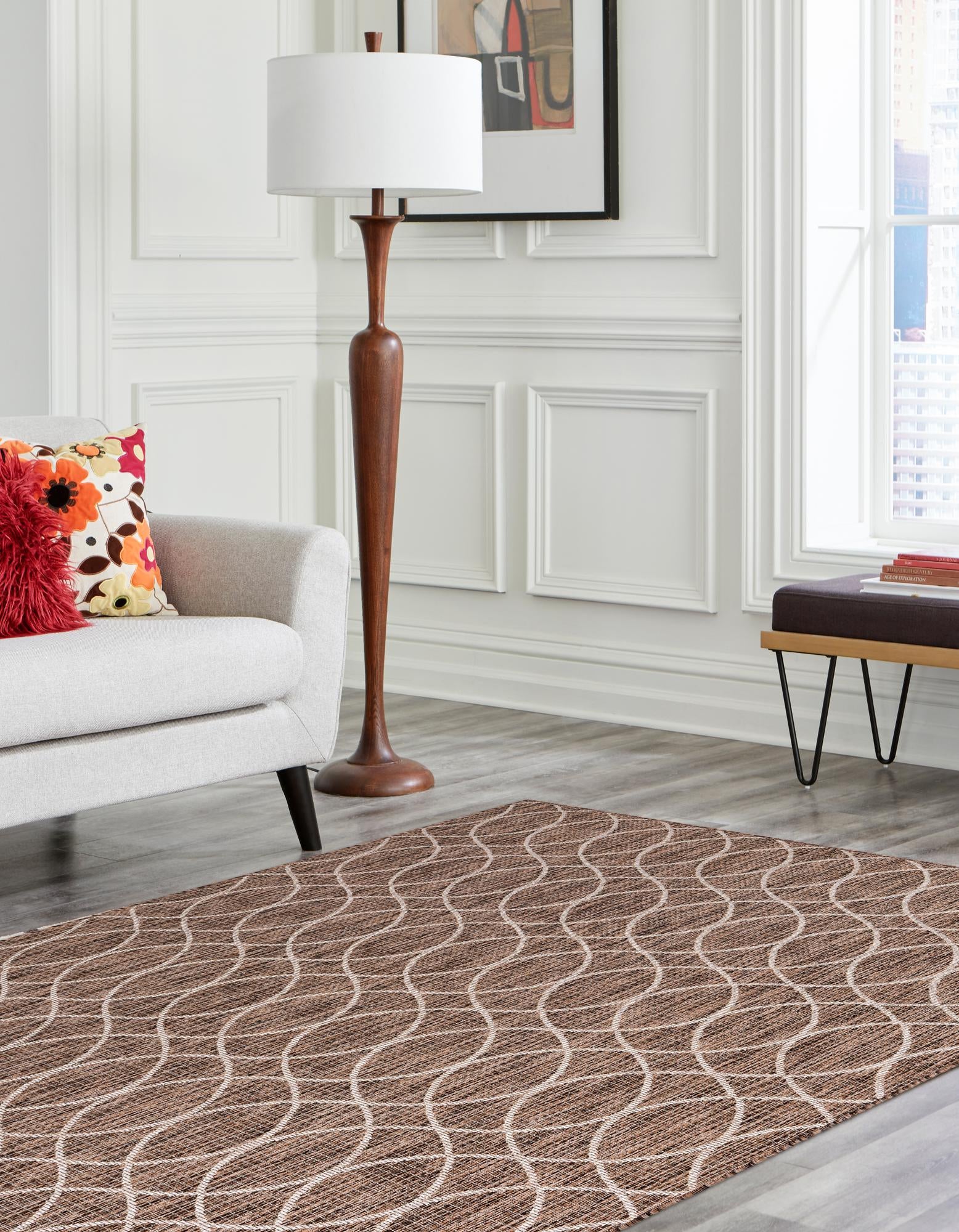  Custom Brown  Washable Lattice Indoor / Outdoor Rug