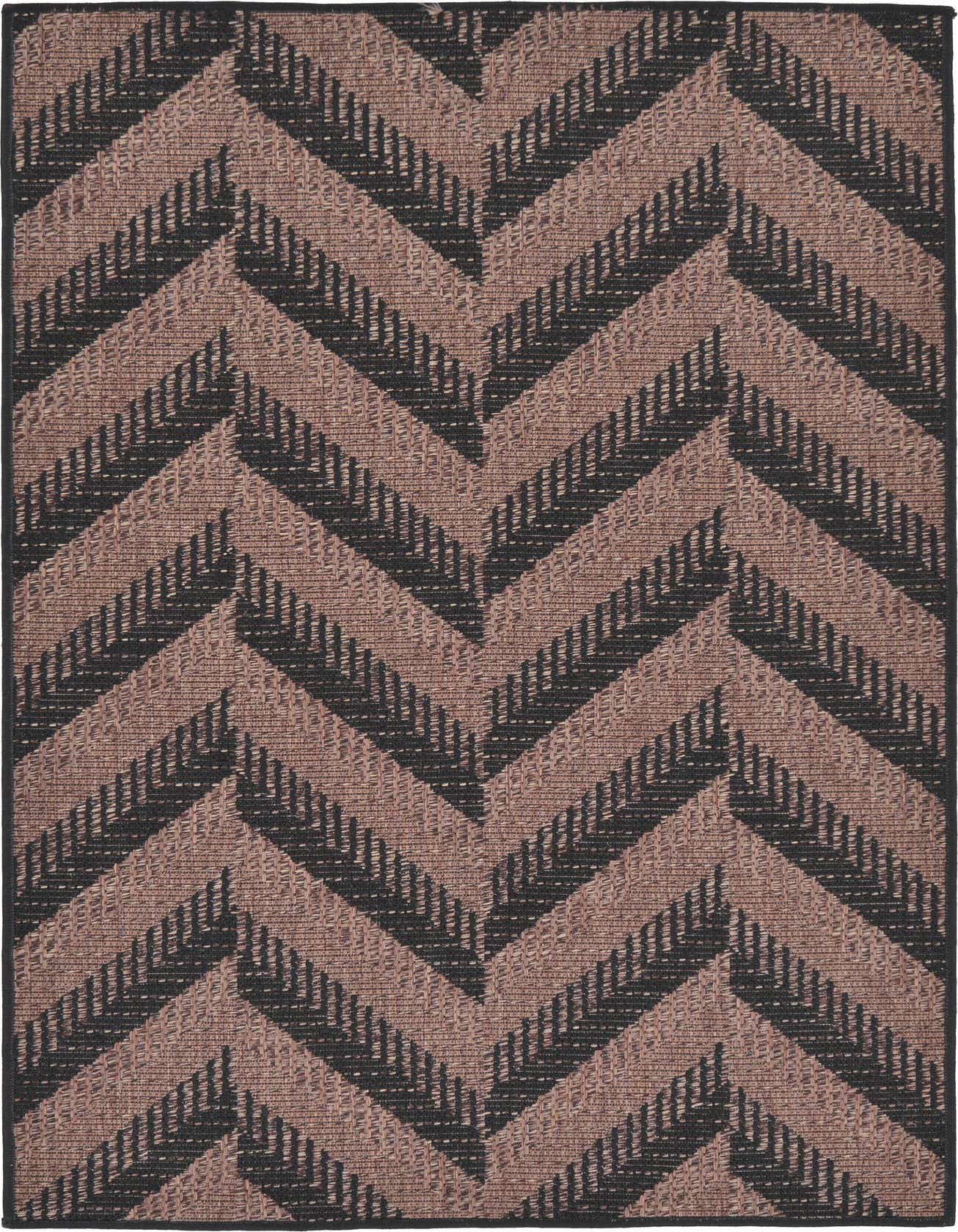 A 3x5 rectangular indoor/outdoor rug featuring a modern chevron stripe pattern in varying shades of brown and tan.