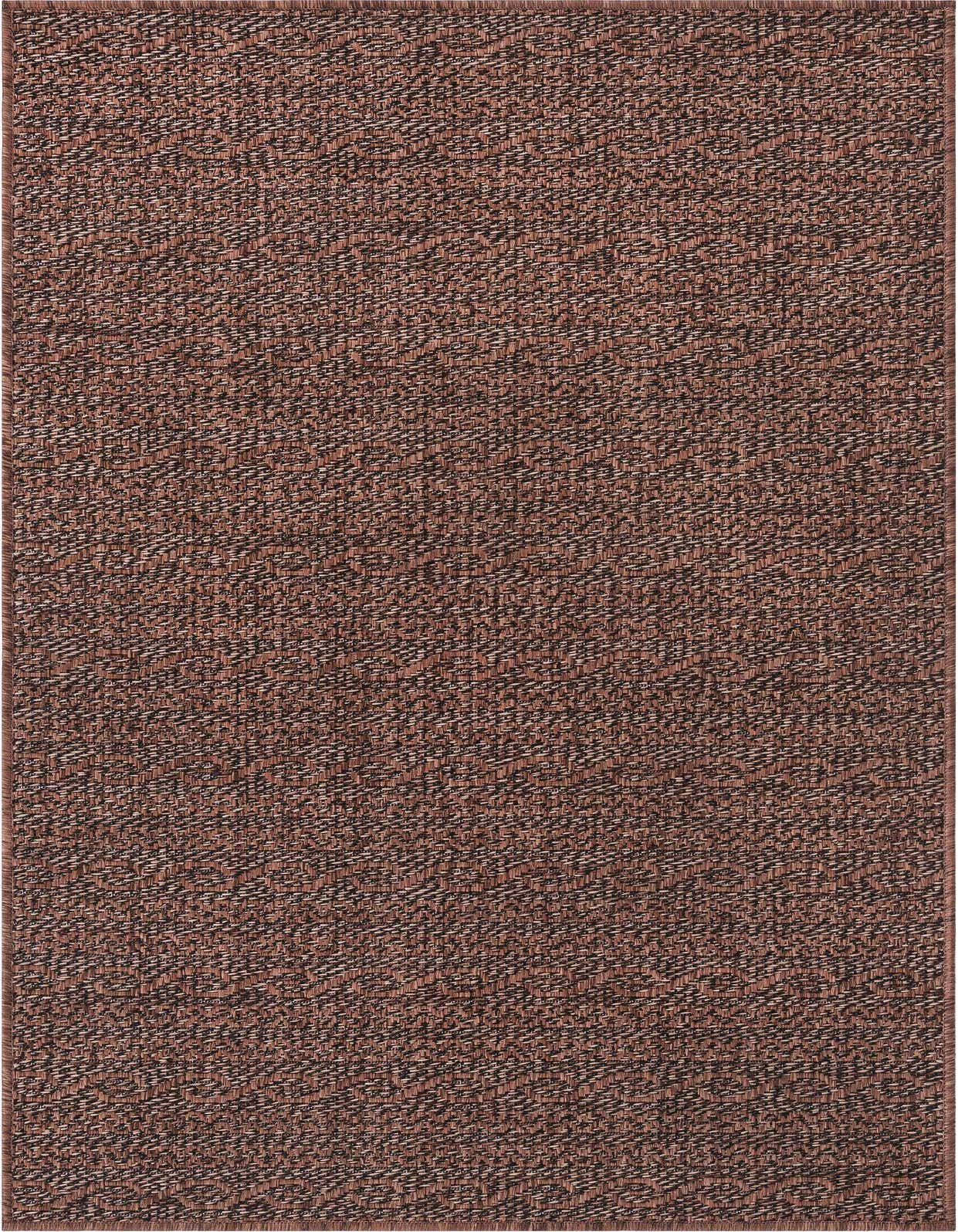 A 3x5 rectangular indoor/outdoor rug in shades of brown and tan, featuring a flatweave, textured pile.