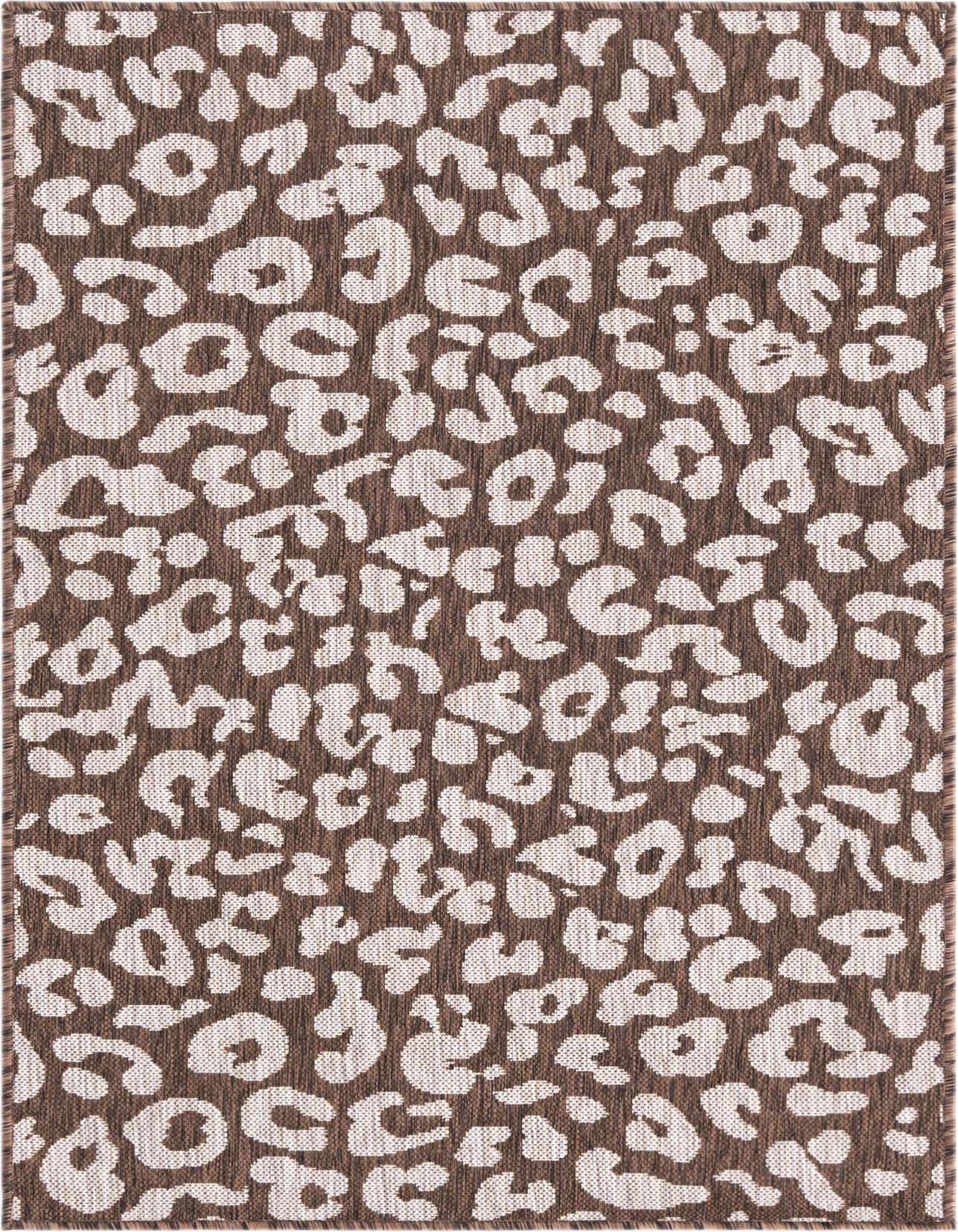 A 3x5 rectangular brown and tan leopard print rug, suitable for indoor or outdoor spaces.