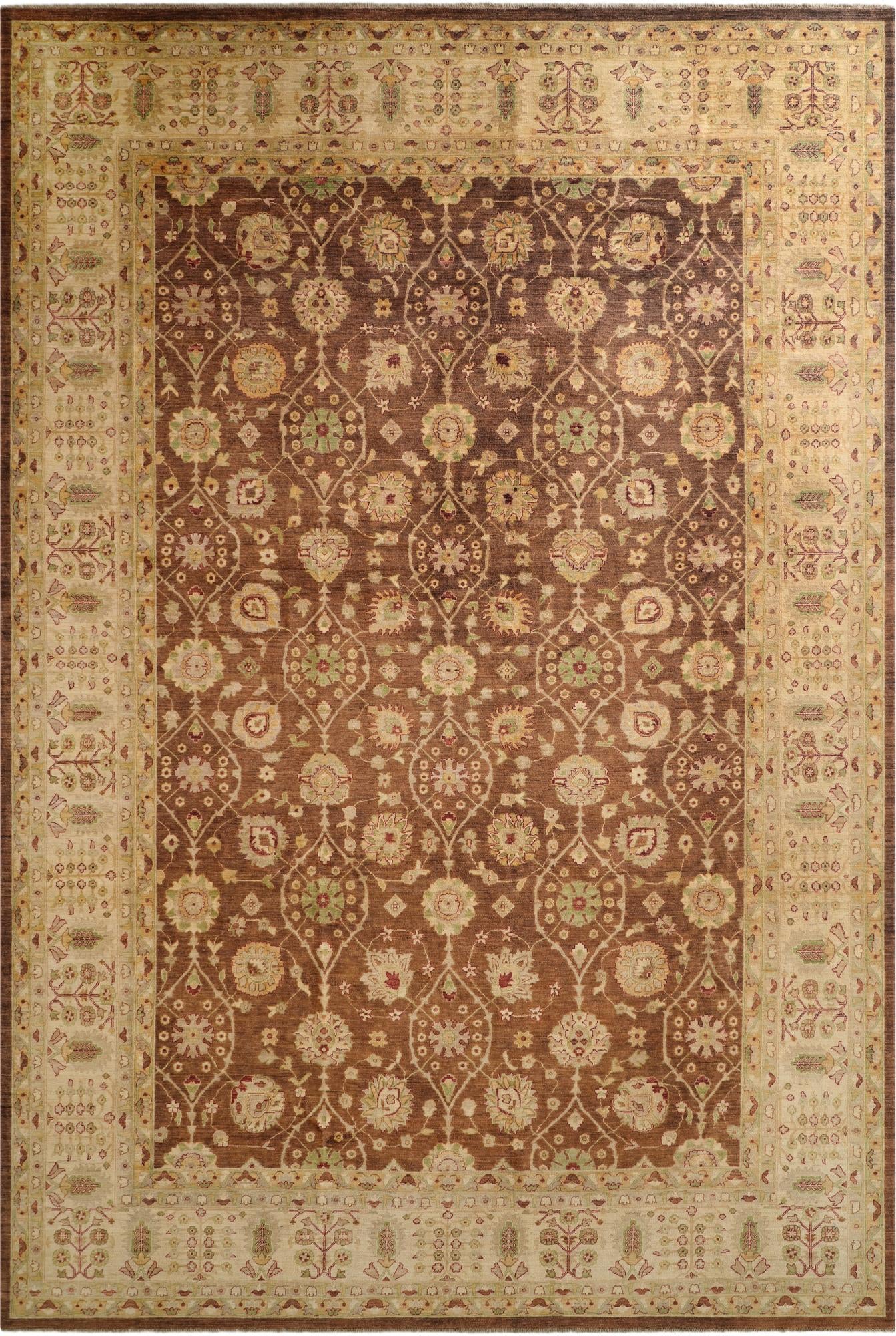  12' 1 x 17' 9  Hand Knotted Peshawar Ziegler Wool Rug