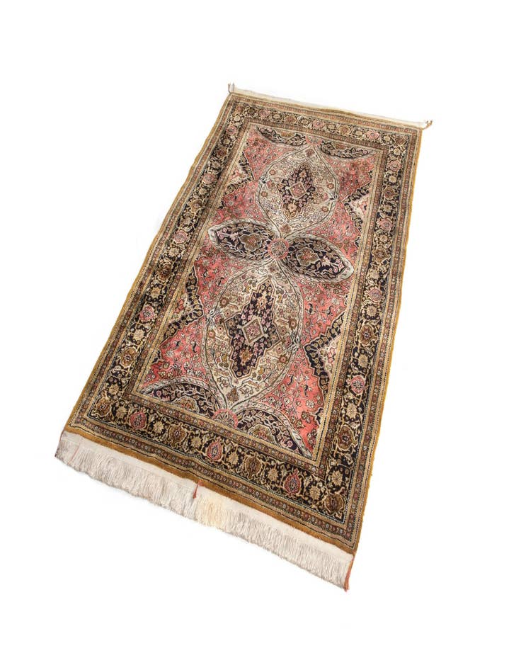 Detail image of  3' 6 x 5' 10  Hand Knotted Qom Silk Persian Rug