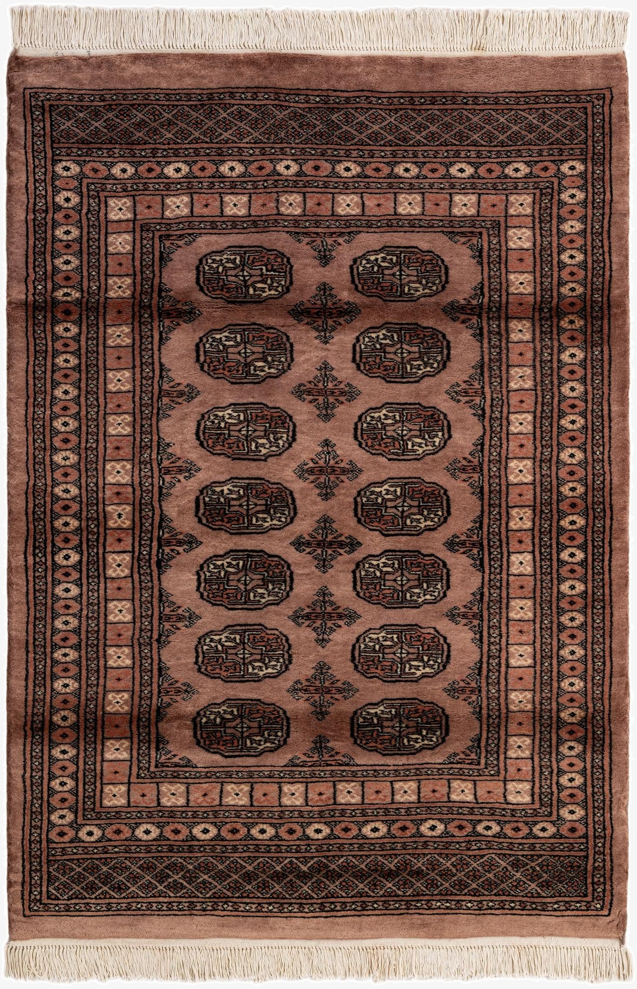  4' 2 x 5' 11  Hand Knotted Torkaman Persian Wool Rug