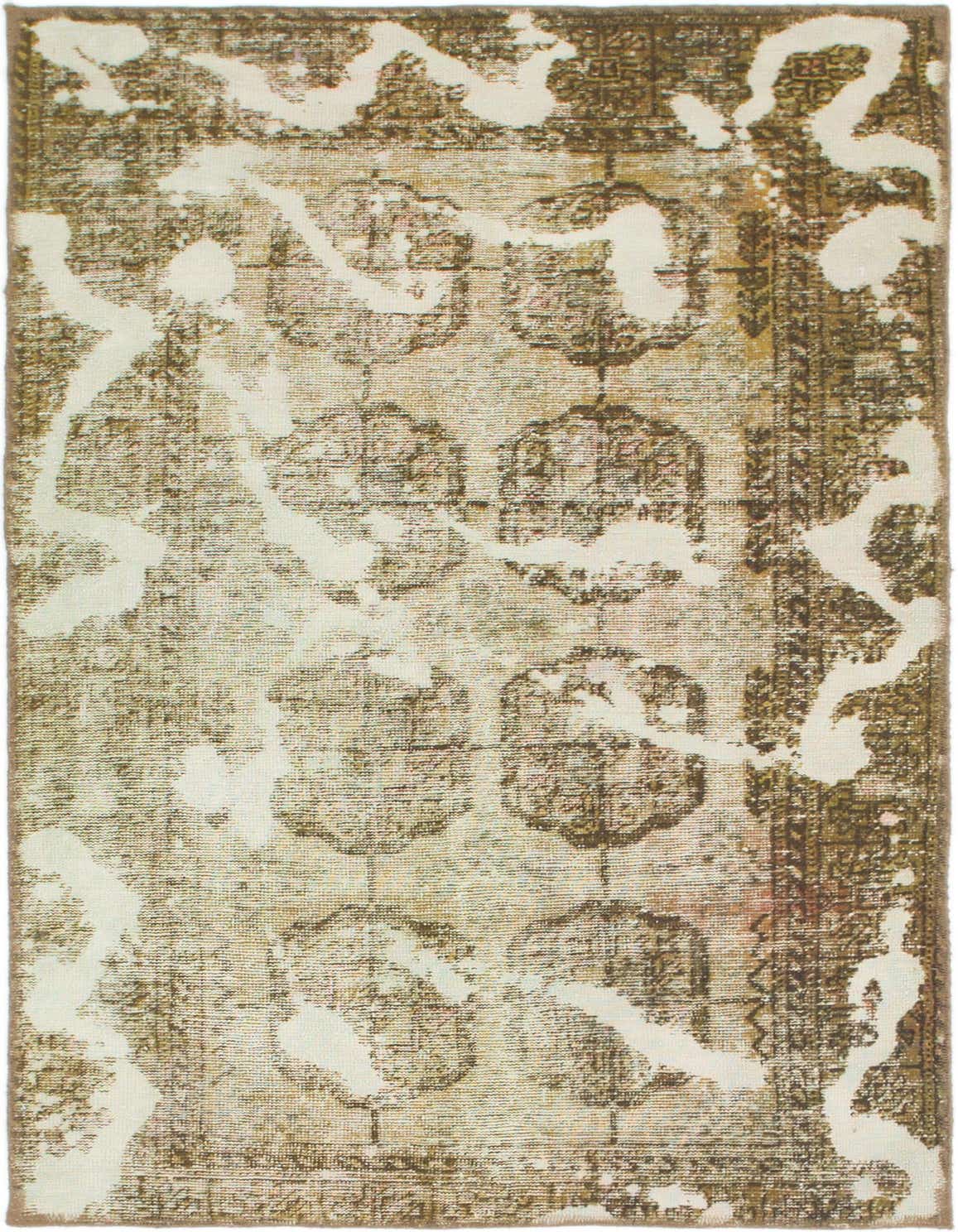 A 4x6 rectangular brown and tan wool rug with a distressed Persian-inspired pattern, ideal for a living room.