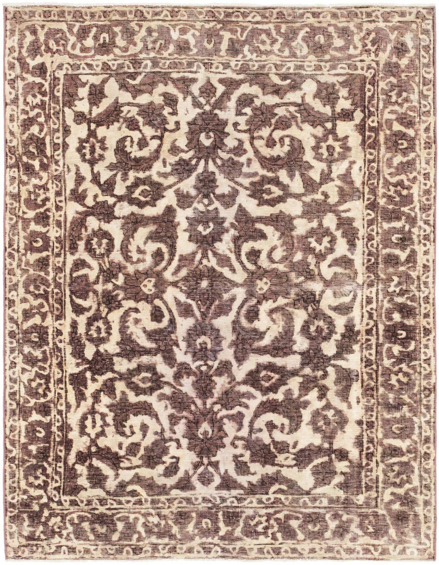 A 4x6 rectangular Ultra Vintage rug featuring a faded brown botanical pattern on a light tan background, with a matching border.