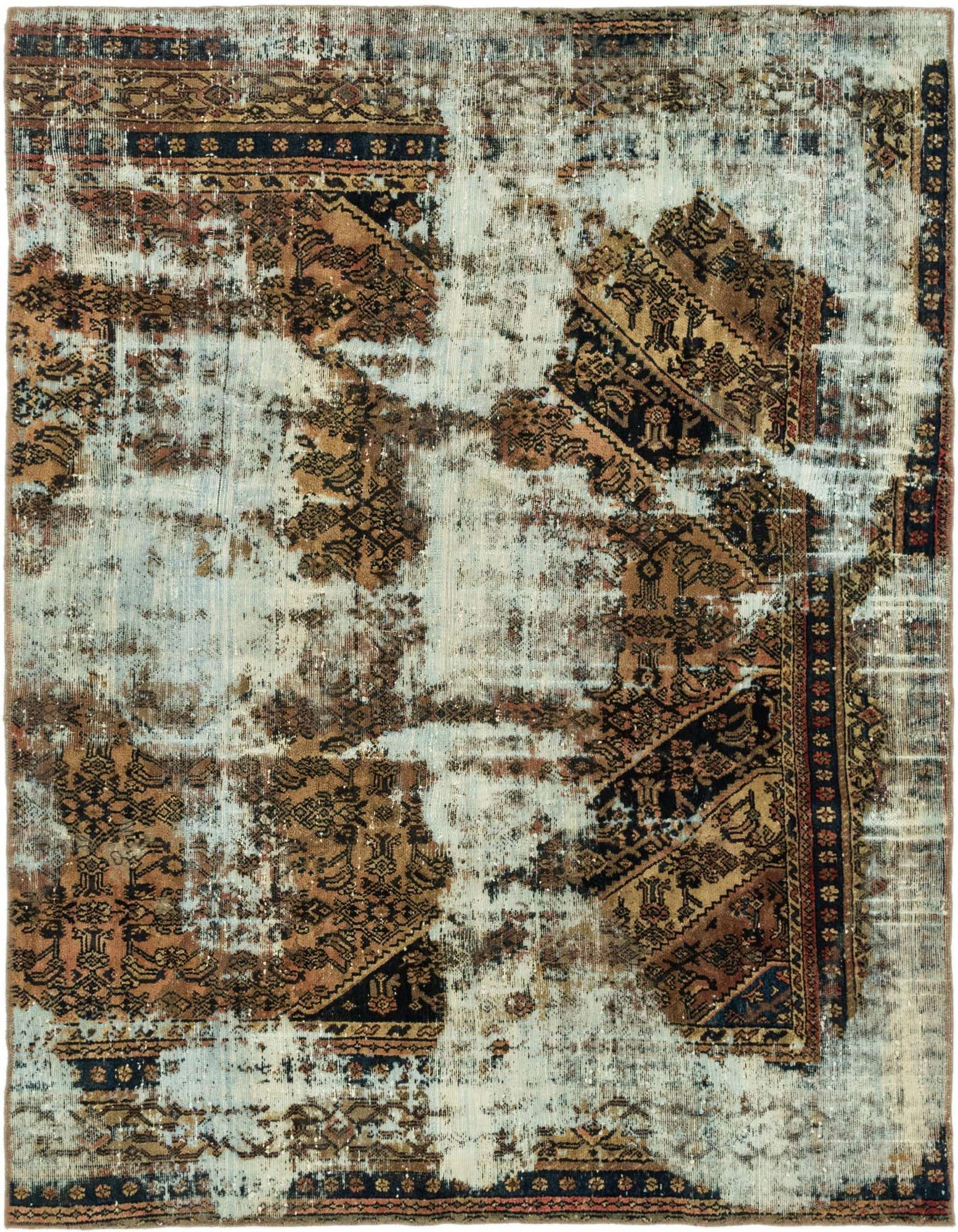 A 6x9 rectangular Ultra Vintage rug featuring a distressed Persian pattern in browns, tans, and light blue.