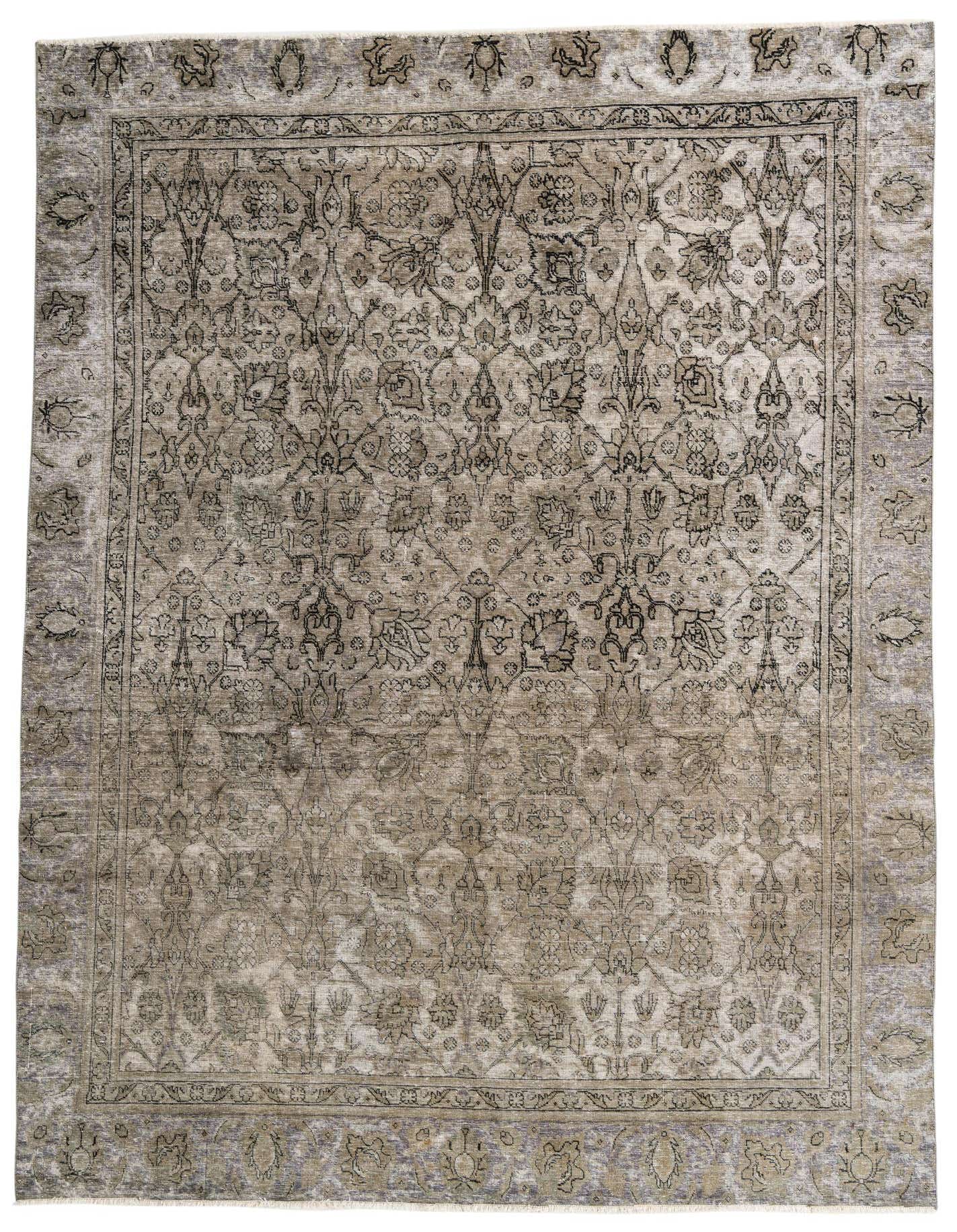An 8x11 rectangular brown and tan Persian-style wool rug with intricate floral and medallion patterns, ideal for a living room.