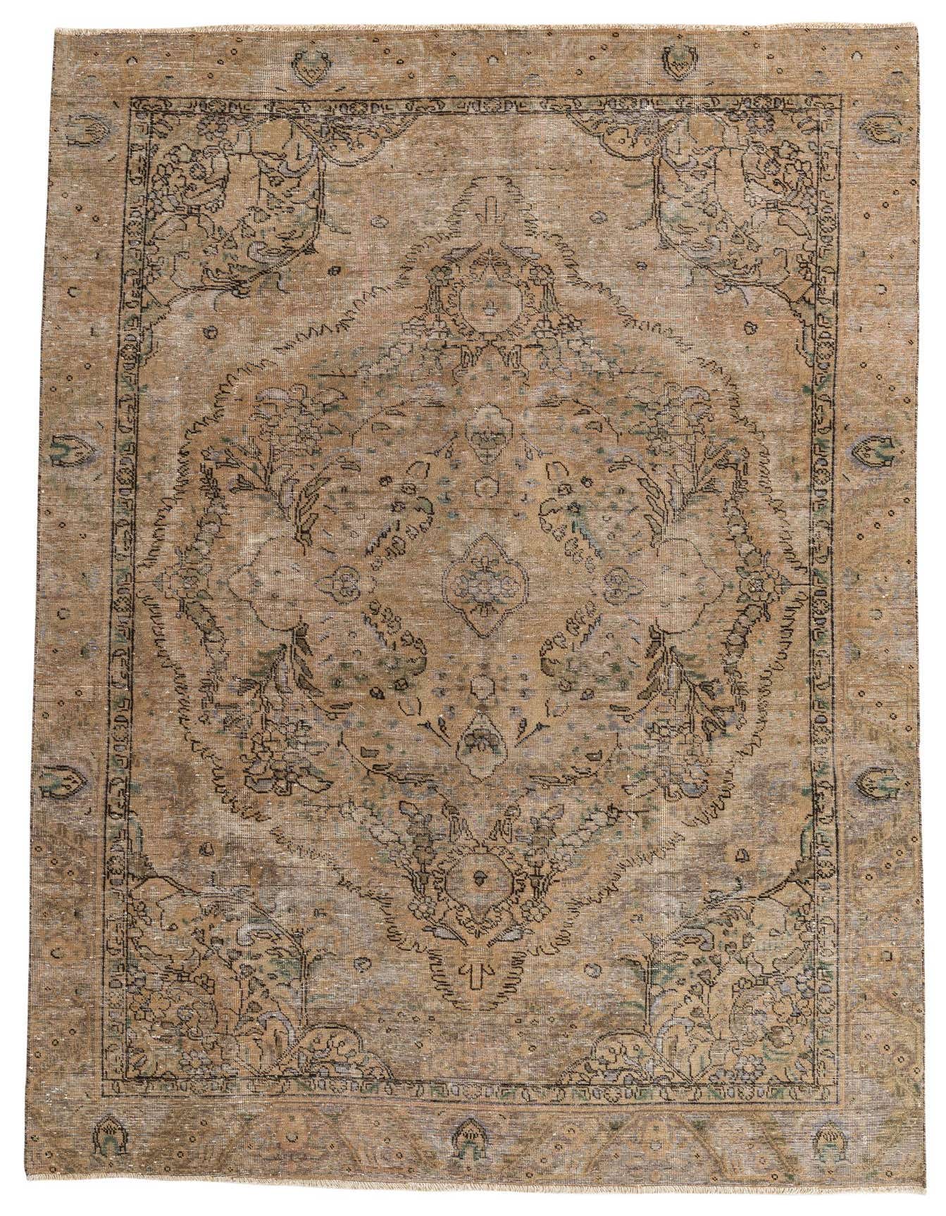 A 6x9 rectangular brown and tan Persian rug with a faded medallion pattern, suitable for a living room.
