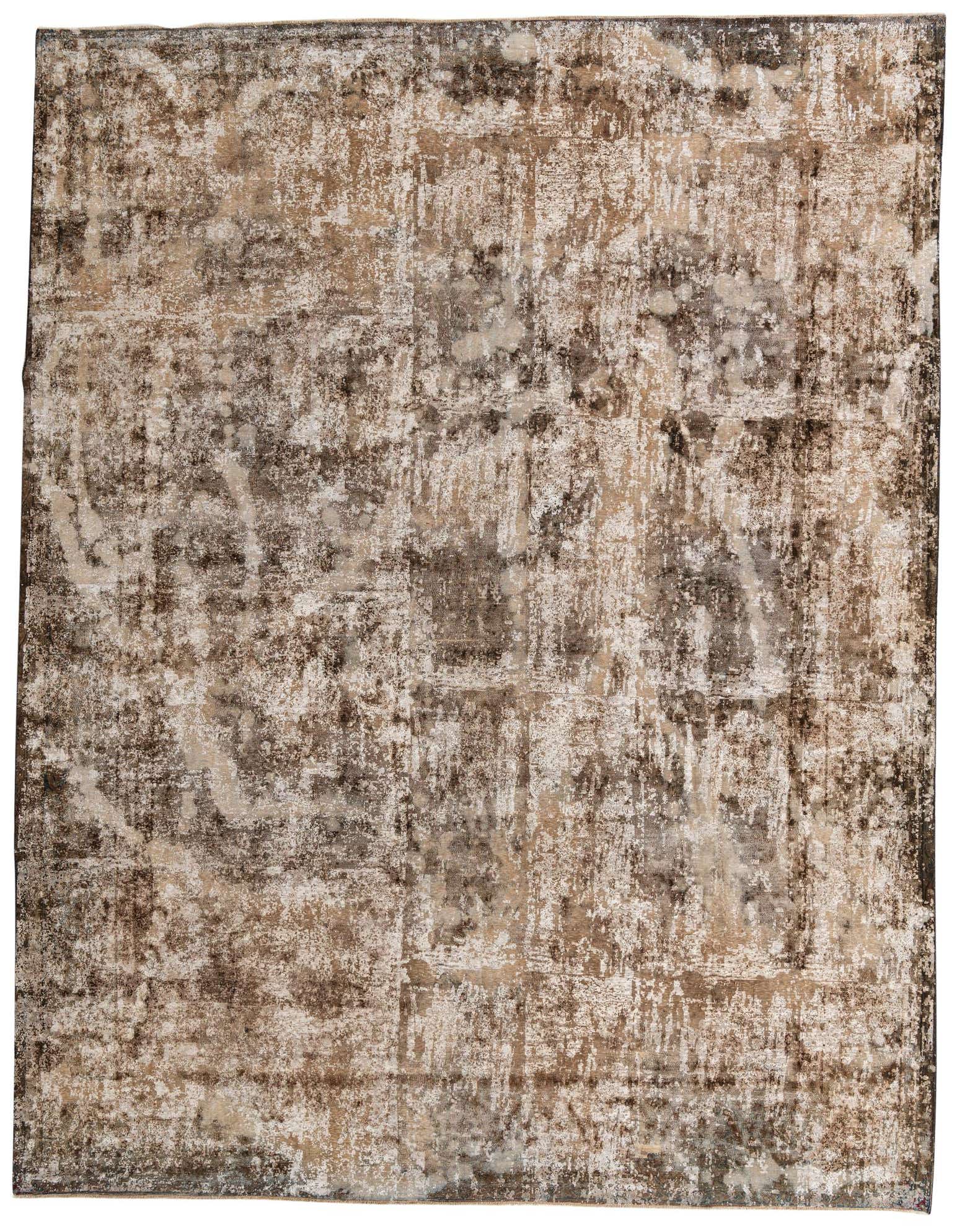 A 10x13 rectangular Ultra Vintage wool rug featuring an abstract distressed pattern in shades of brown and tan.