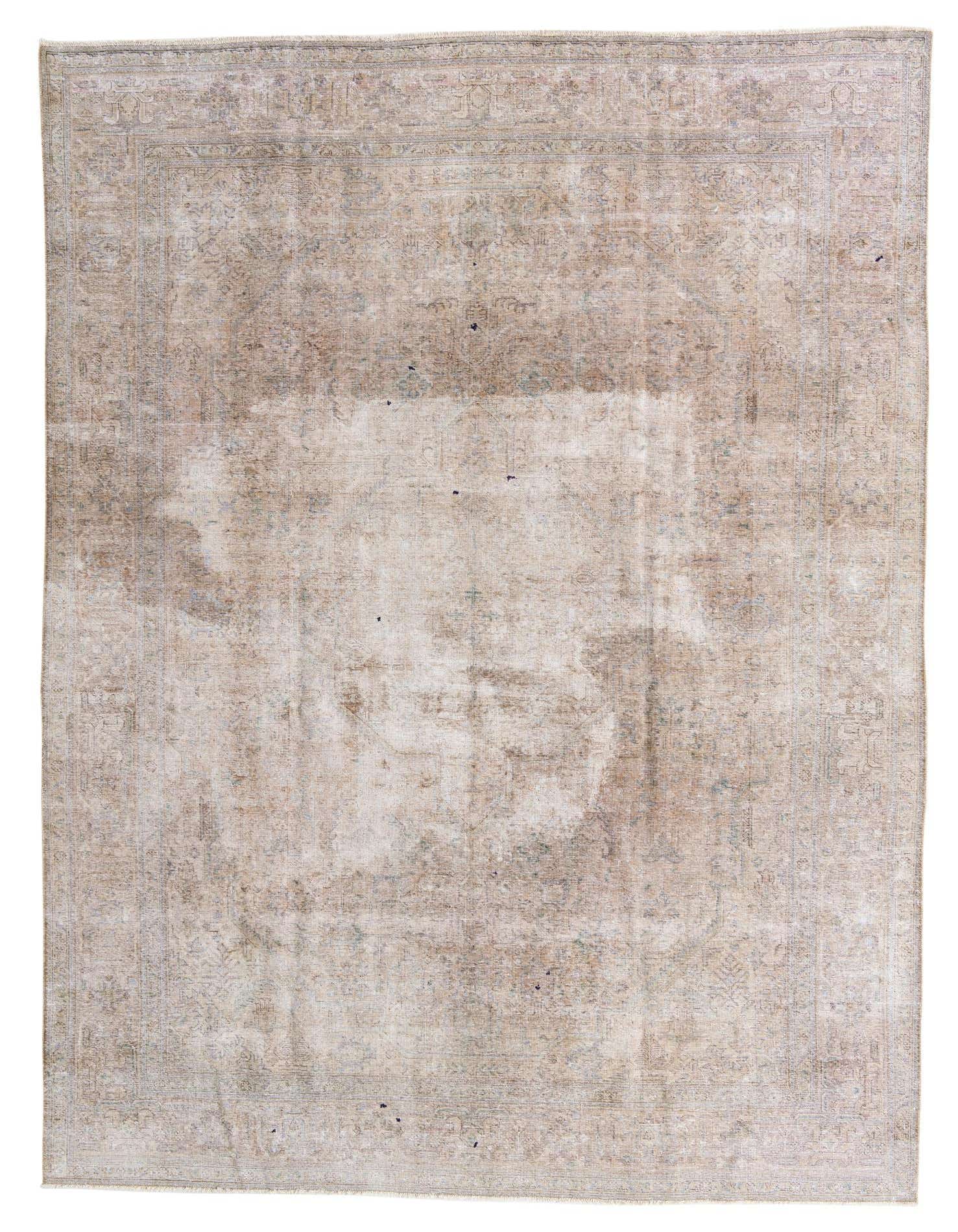 A 9x12 rectangular Ultra Vintage Persian rug in shades of brown and tan, featuring a faded medallion pattern.