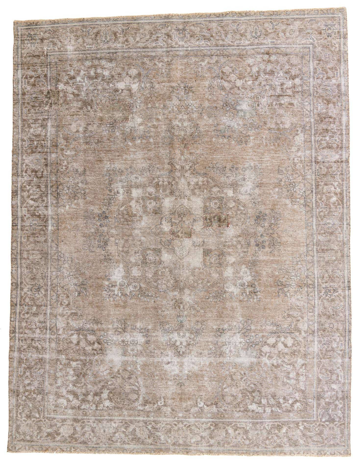 A 9x12 rectangular Ultra Vintage wool rug with a faded brown and tan Persian medallion pattern, ideal for a living room.
