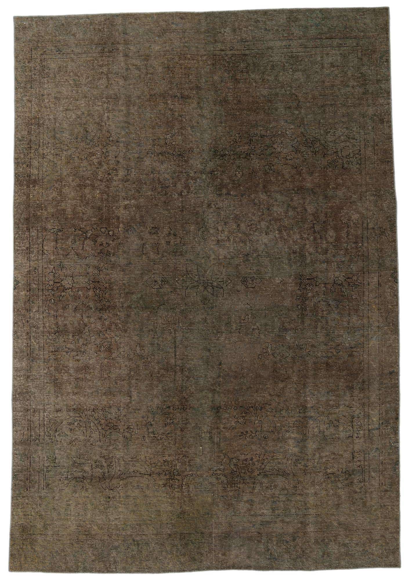 An 8x11 rectangular Ultra Vintage wool rug in shades of brown and tan with a subtle Persian pattern.