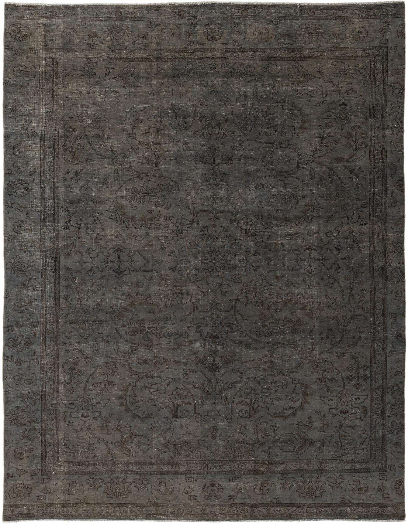 A 7x10 rectangular brown Persian-style wool rug with a faded vintage medallion pattern and intricate border.